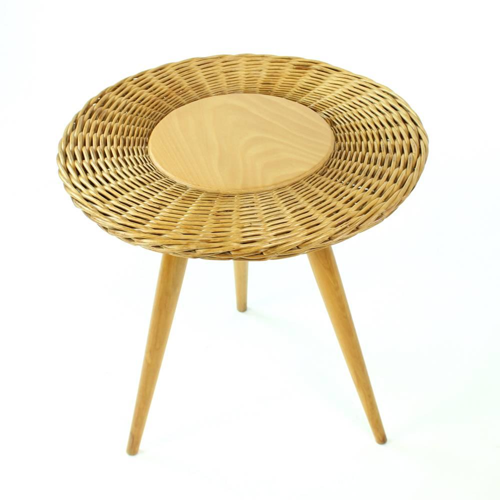 20th Century Midcentury Wicker Coffee Table with Stool by Uluv, Czechoslovakia, circa 1960 For Sale