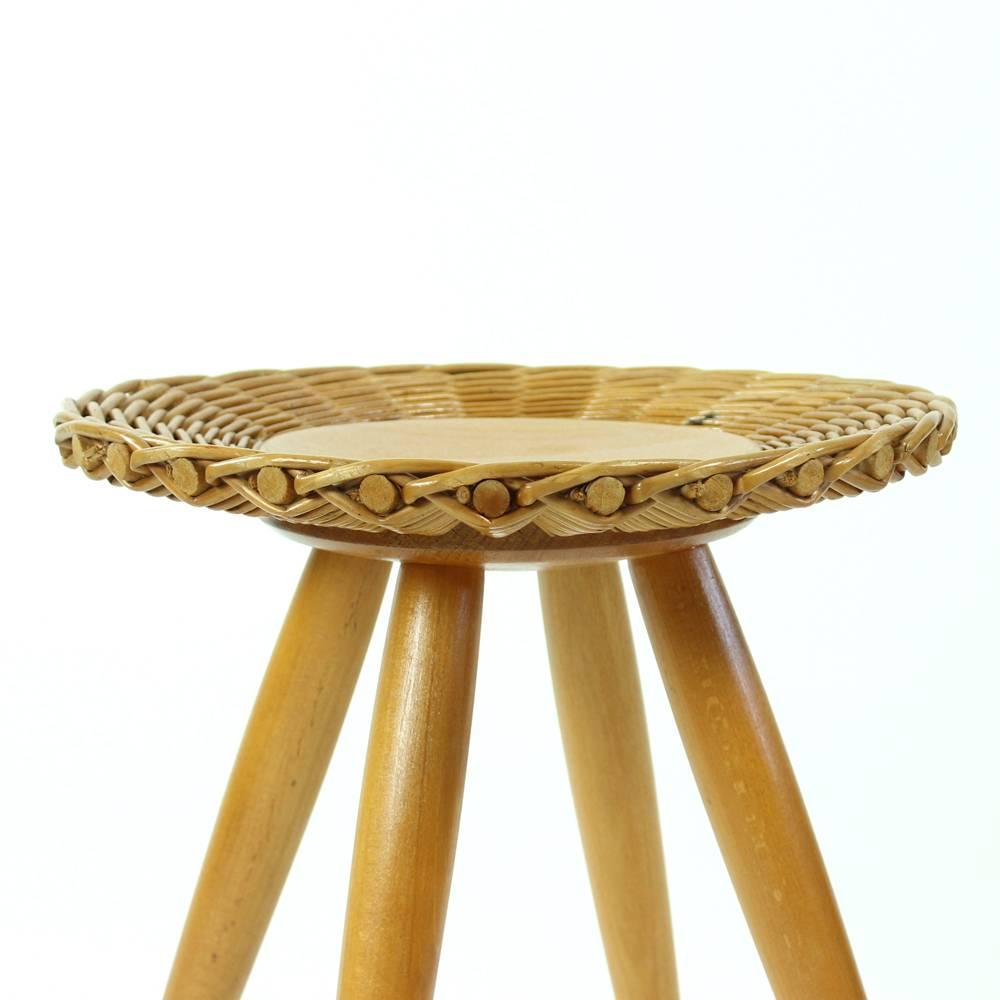 Midcentury Wicker Coffee Table with Stool by Uluv, Czechoslovakia, circa 1960 For Sale 3