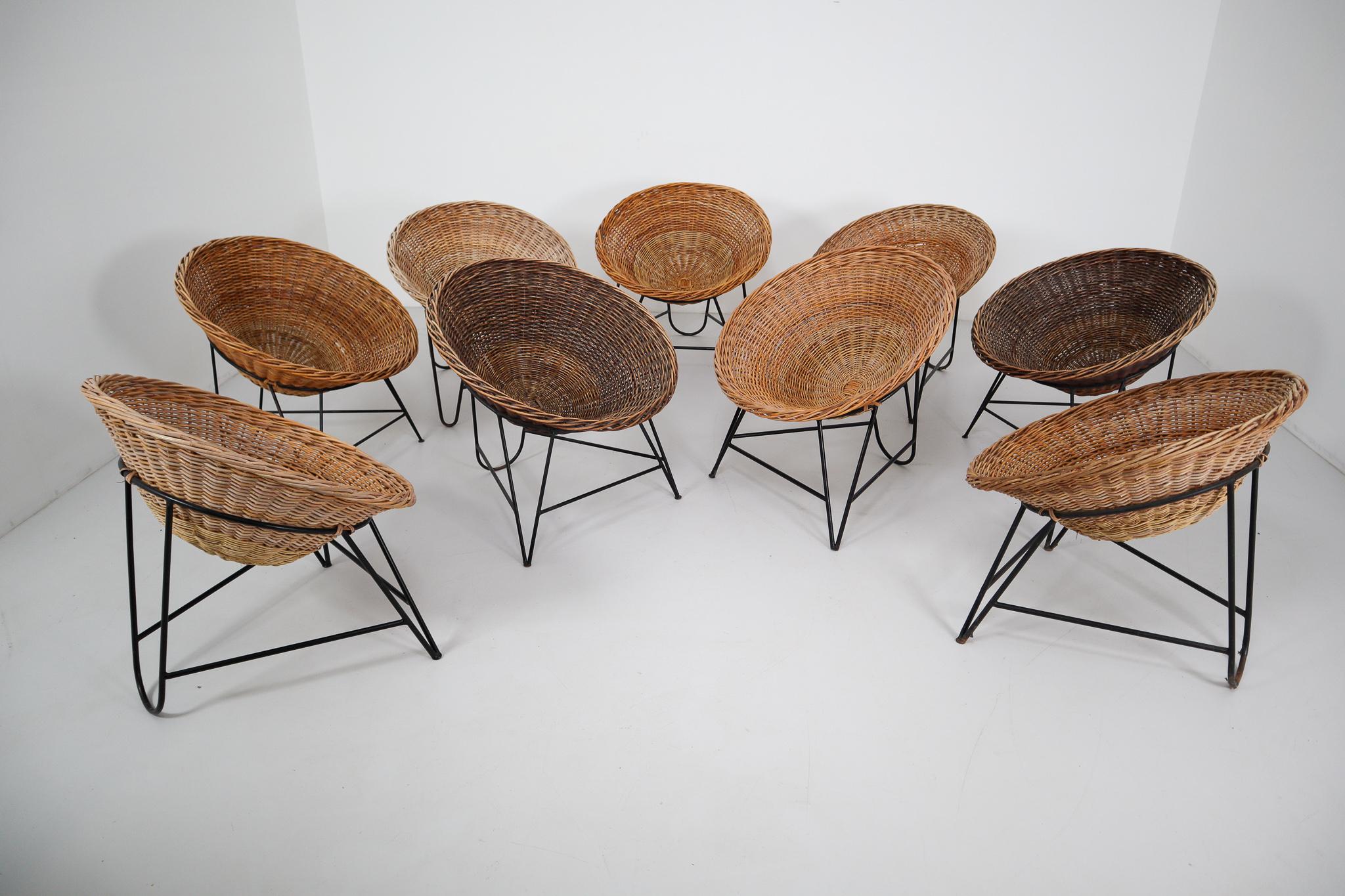 Midcentury Wicker Easy-Lounge-Patio Chair Designed in Europe, 1960s 1