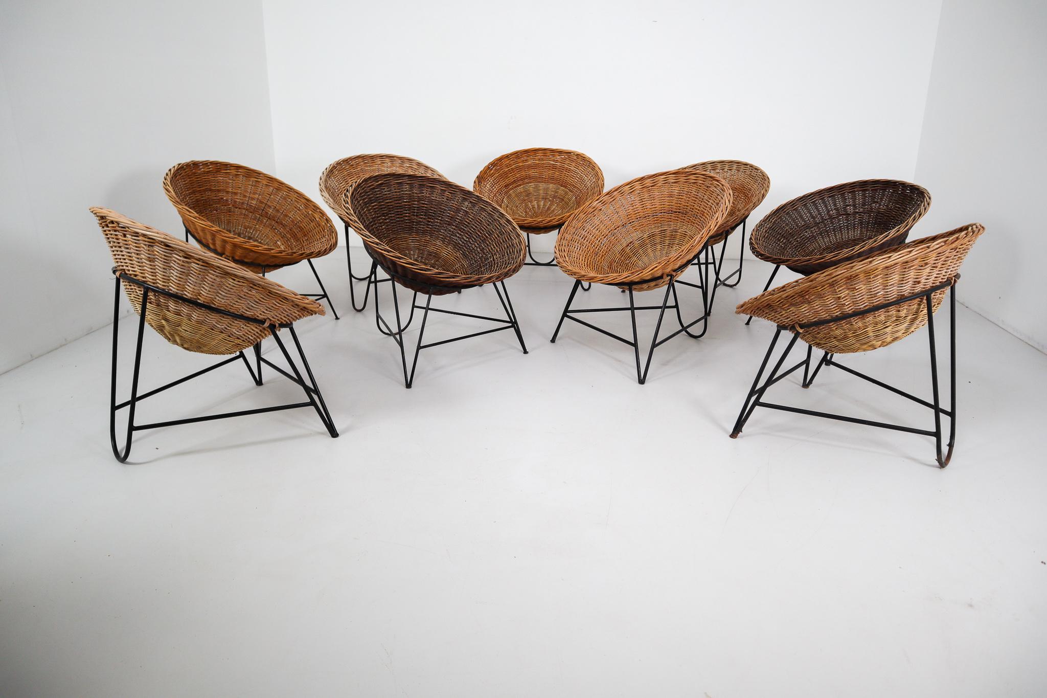 Midcentury Wicker Easy-Lounge-Patio Chair Designed in Europe, 1960s 2