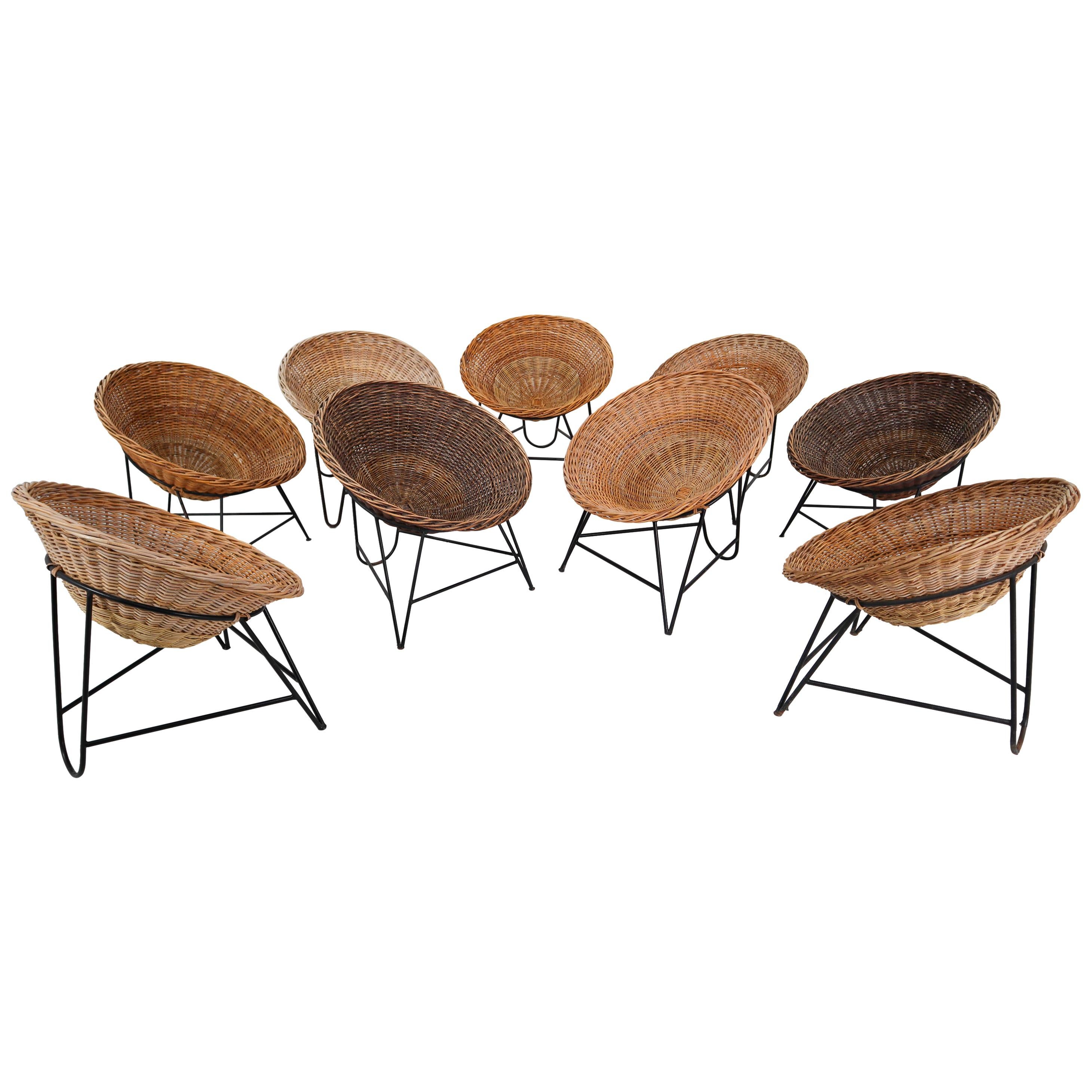 Midcentury Wicker Easy-Lounge-Patio Chair Designed in Europe, 1960s