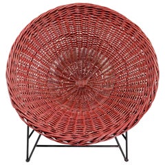Vintage Midcentury Wicker Easy-Lounge-Patio Chair Designed in France, 1960s