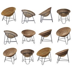 Midcentury Wicker Easy Lounge Patio Chairs Designed in Europe, 1960s