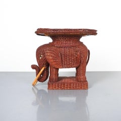 Midcentury Wicker Elephant Side Table or Flower Pot Stand