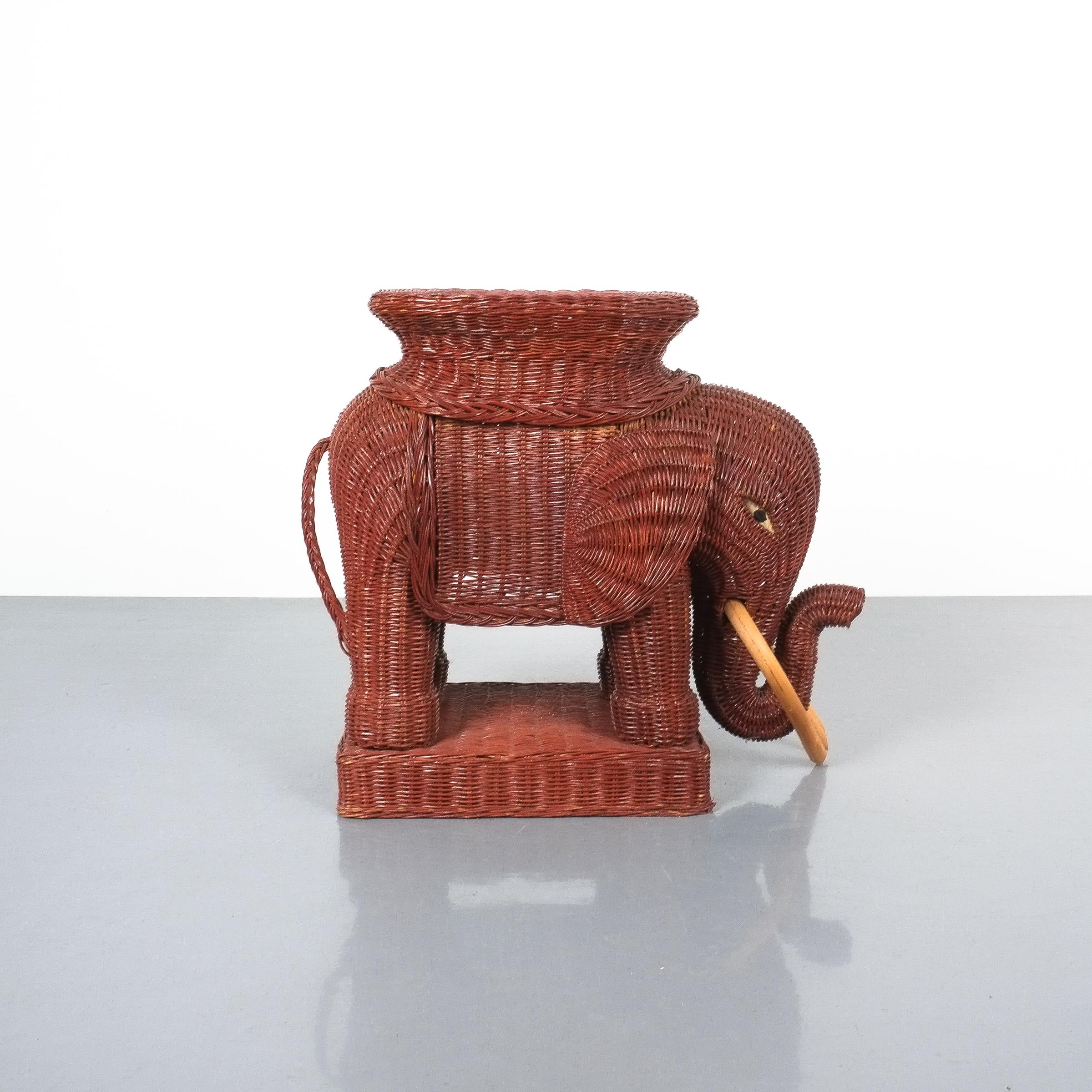 Belgian Midcentury Wicker Elephant Side Table or Flower Pot Stand