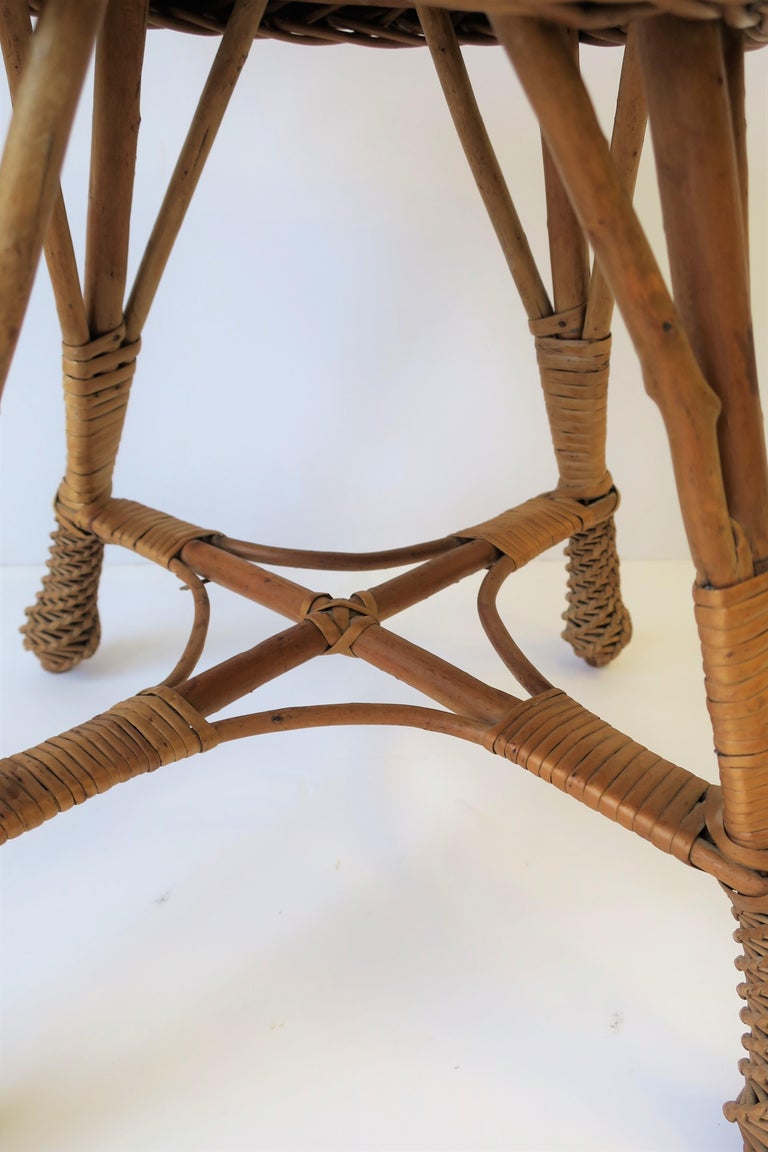 Midcentury Wicker Rattan and Wood Stool or Side Table at ...
