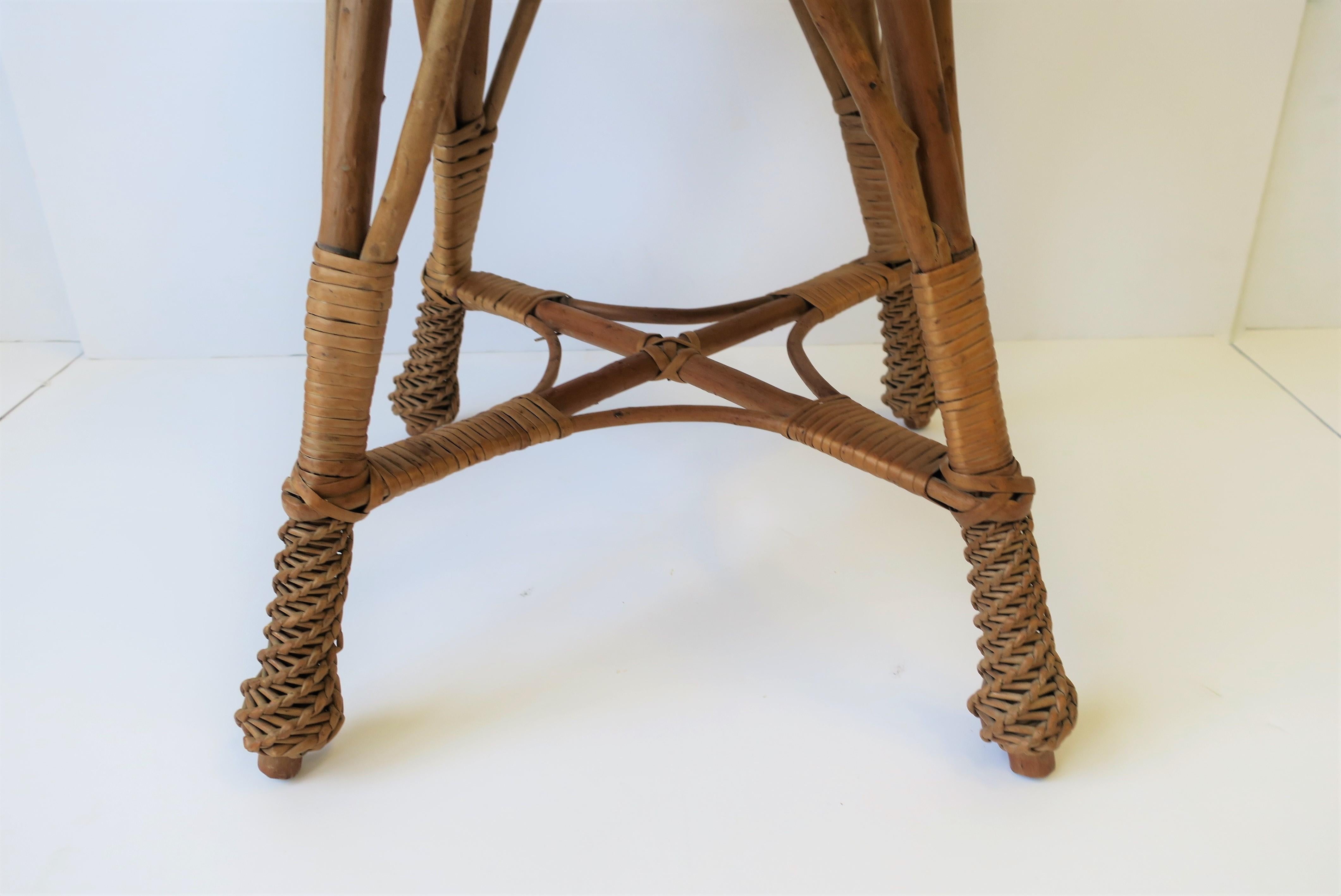 Midcentury Wicker Rattan and Wood Stool or Side Table 5