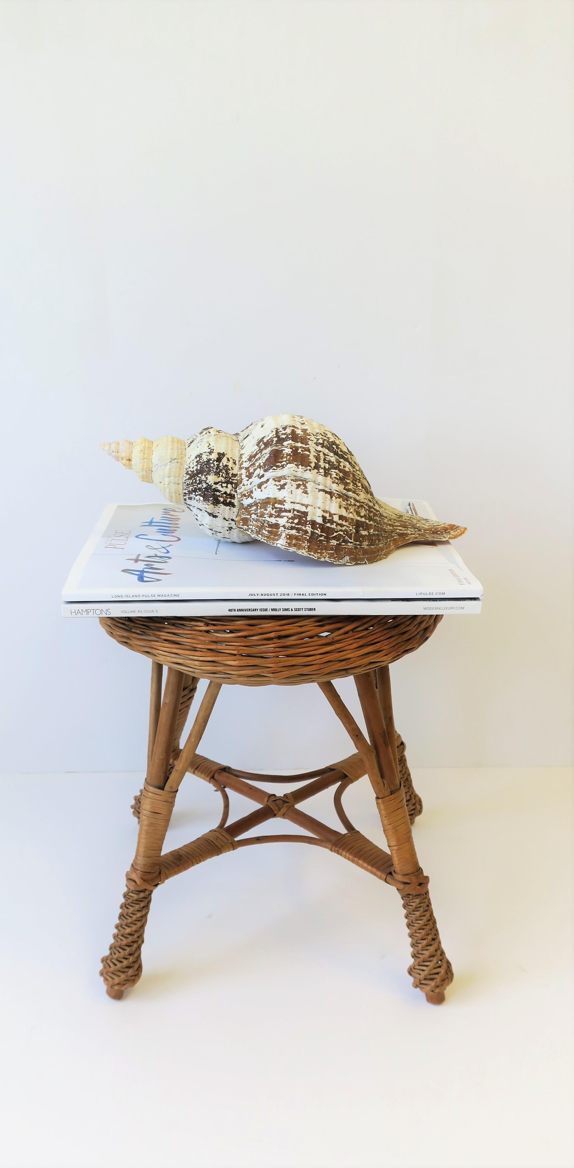 Woven Midcentury Wicker Rattan and Wood Stool or Side Table