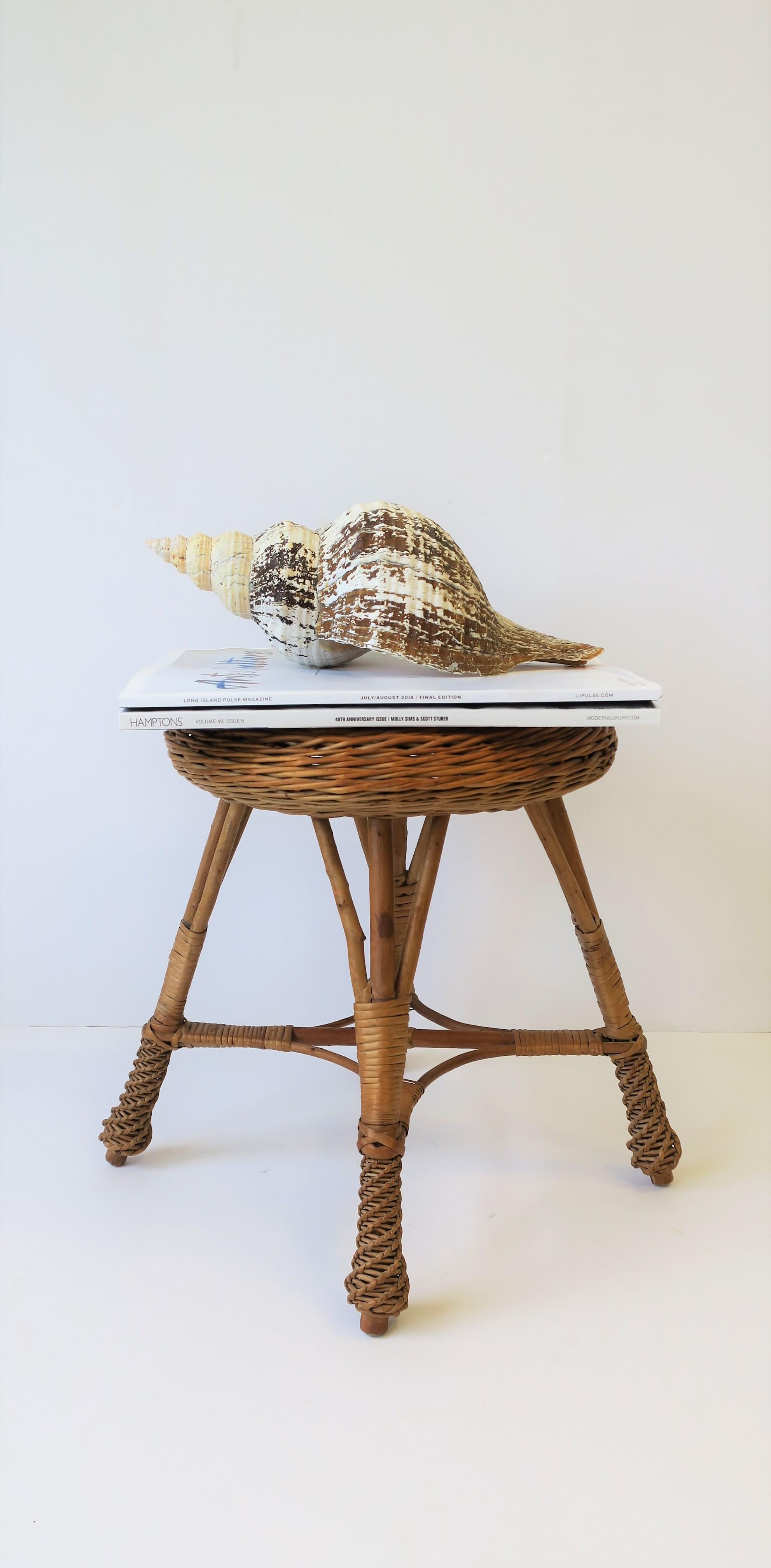 Mid-20th Century Midcentury Wicker Rattan and Wood Stool or Side Table