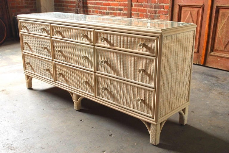 Midcentury Wicker Rattan Dresser by Woodard at 1stDibs