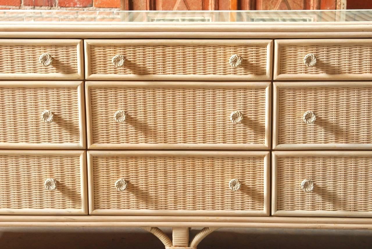 Mid-Century Modern Midcentury Wicker Rattan Dresser by Woodard