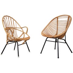 Midcentury Wicker Seats and Table Set, Dutch Design