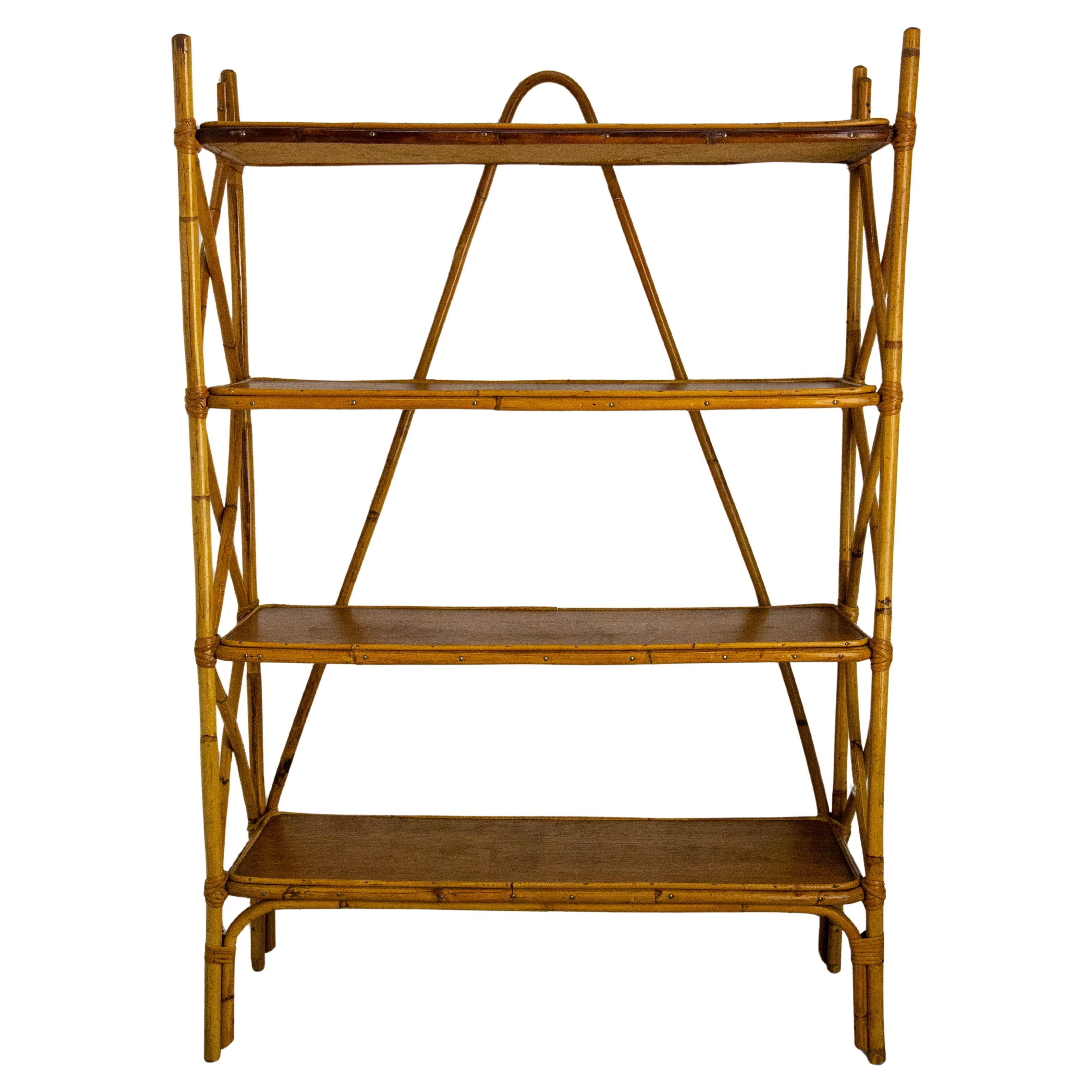 Midcentury Wicker Shelves Étagère French Bookcase