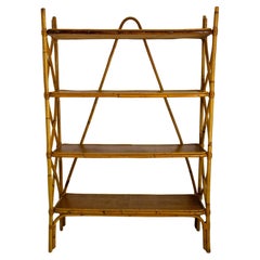 Midcentury Wicker Shelves Étagère French Bookcase