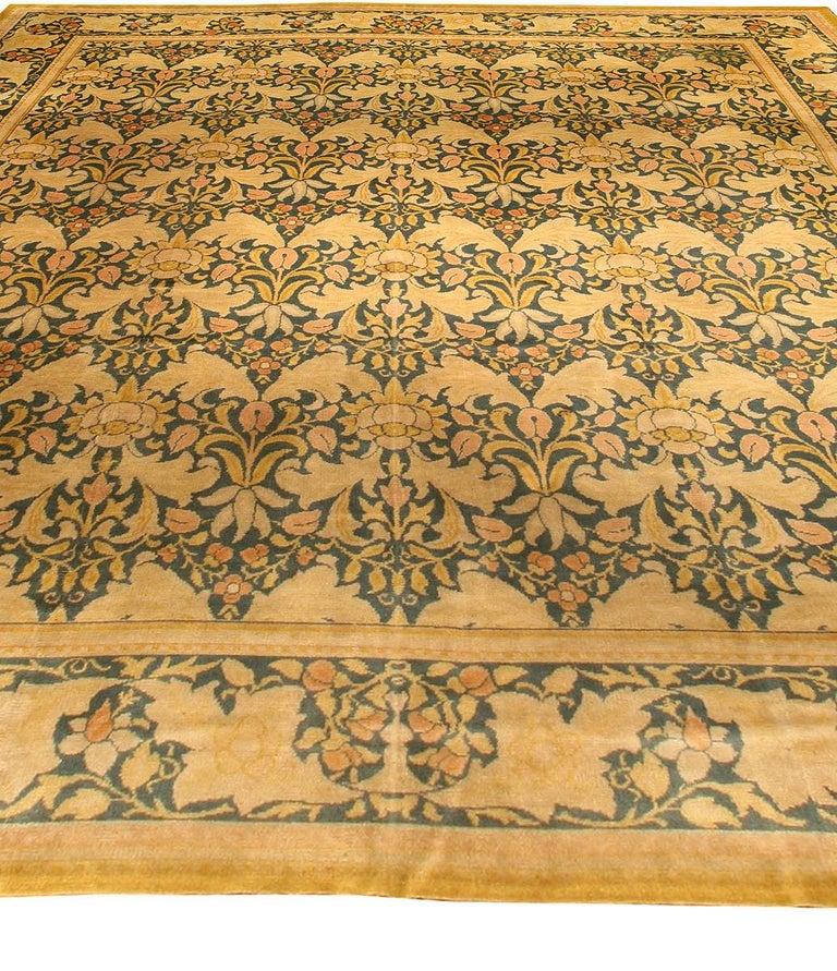 Midcentury William Morris Style Yellow, Orange and Green Wool Rug For