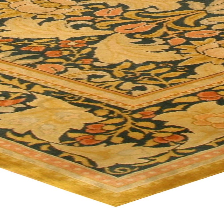 Midcentury William Morris Style Yellow, Orange and Green Wool Rug For