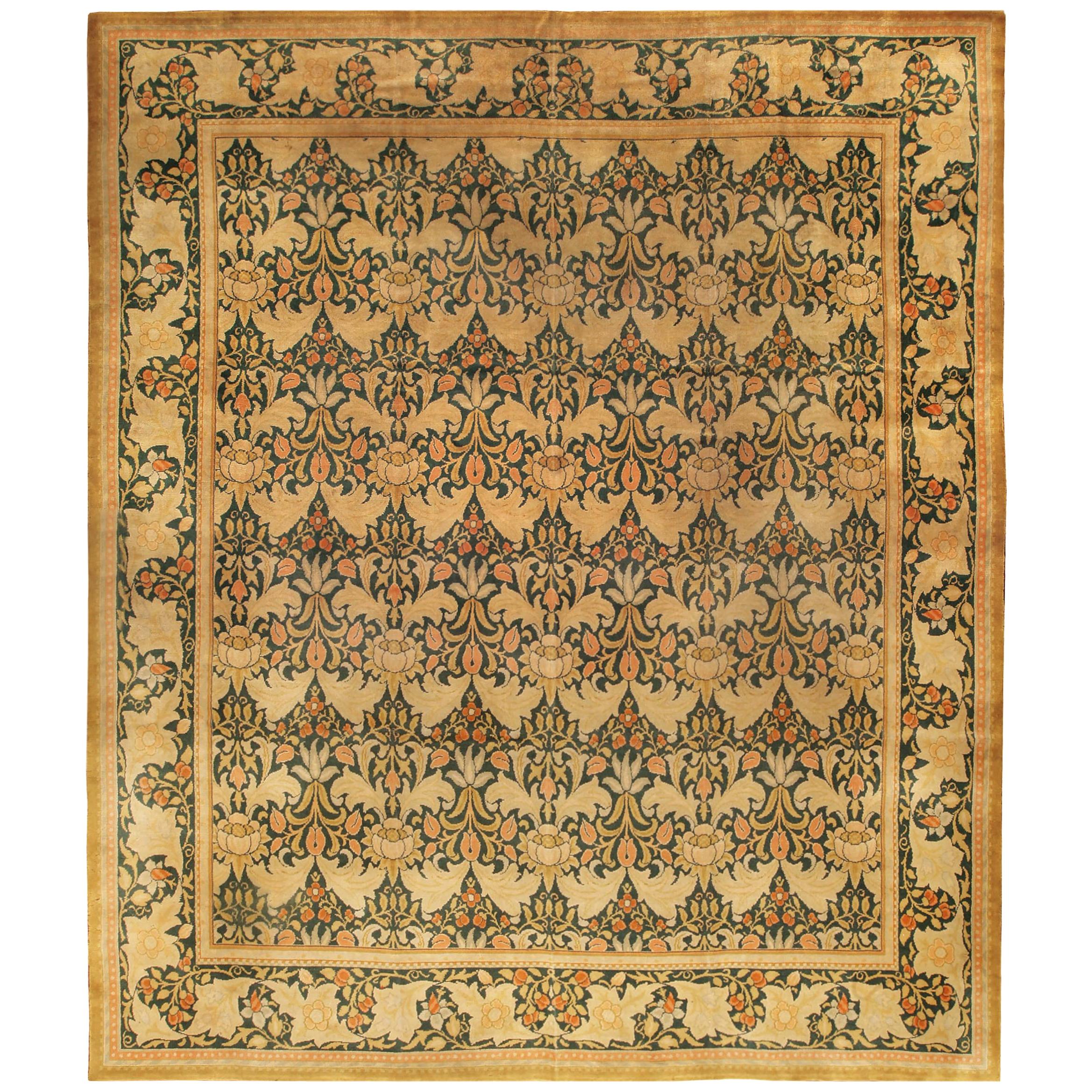 Midcentury William Morris Style Yellow, Orange and Green Wool Rug For