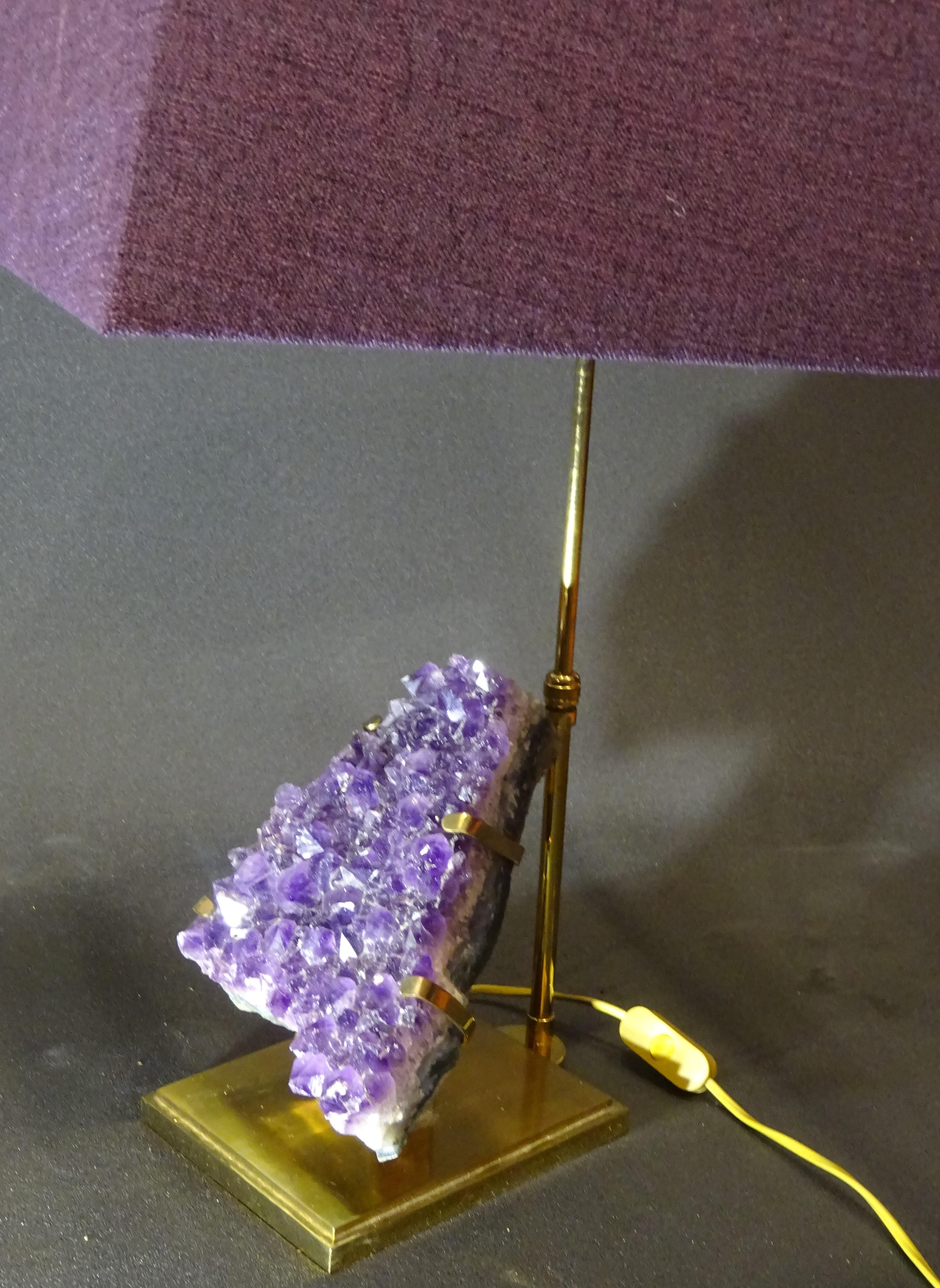 Hand-Crafted Midcentury Willy Daro Amethyst and Brass Adjustable Table Lamp