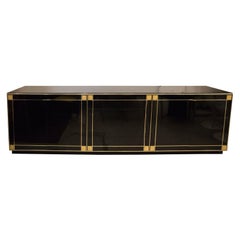 Vintage Midcentury Willy Rizzo Black Gold Lacquered Wood Italy Sideboard, 1970s