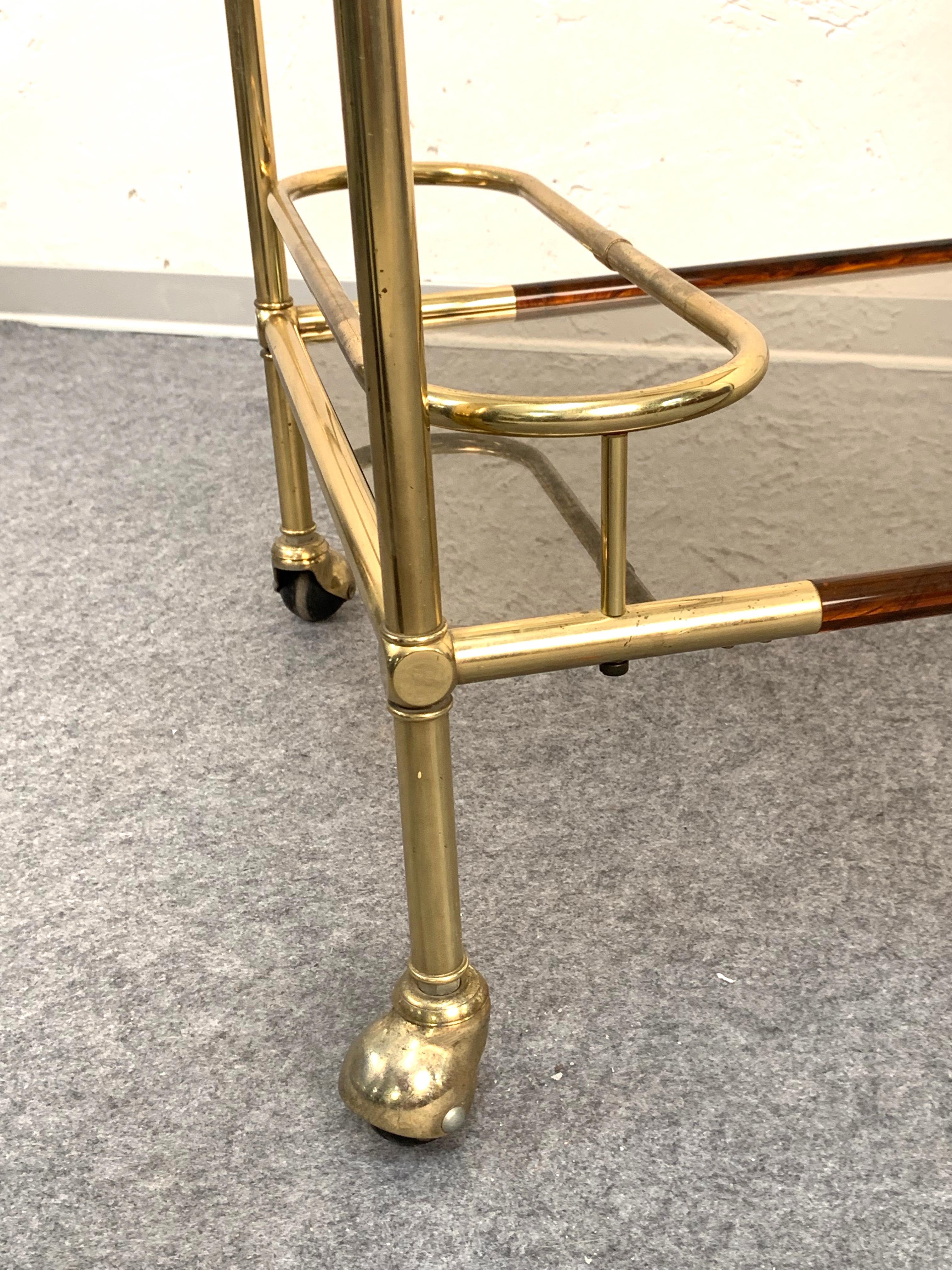 Midcentury Willy Rizzo Brass and Lucite Italian Trolley with Service Tray, 1980s 5
