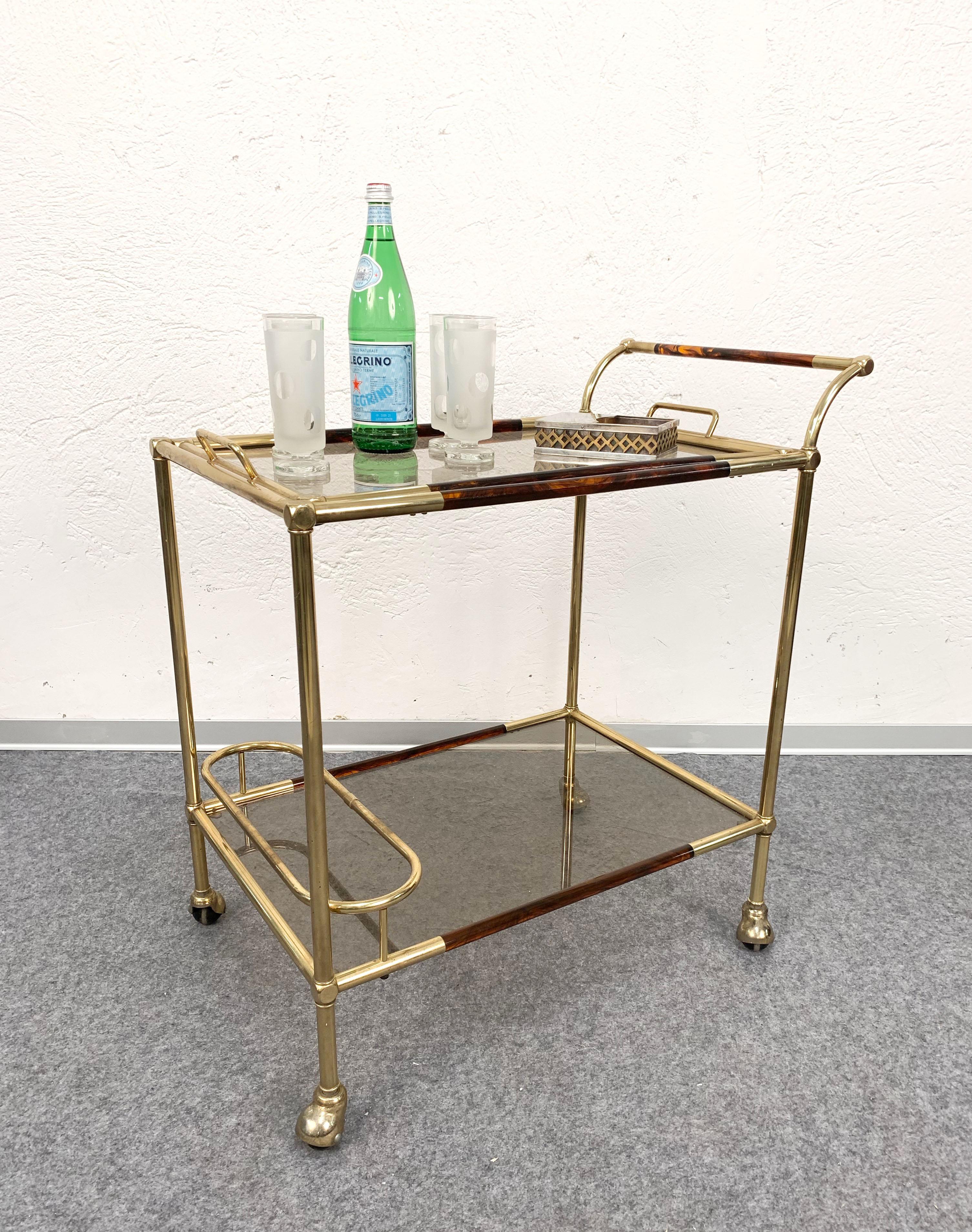 Midcentury Willy Rizzo Brass and Lucite Italian Trolley with Service Tray, 1980s 9