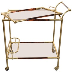 Willy Rizzo Italienischer Wagen aus Messing und Lucite mit Serviertablett, 1980er Jahre