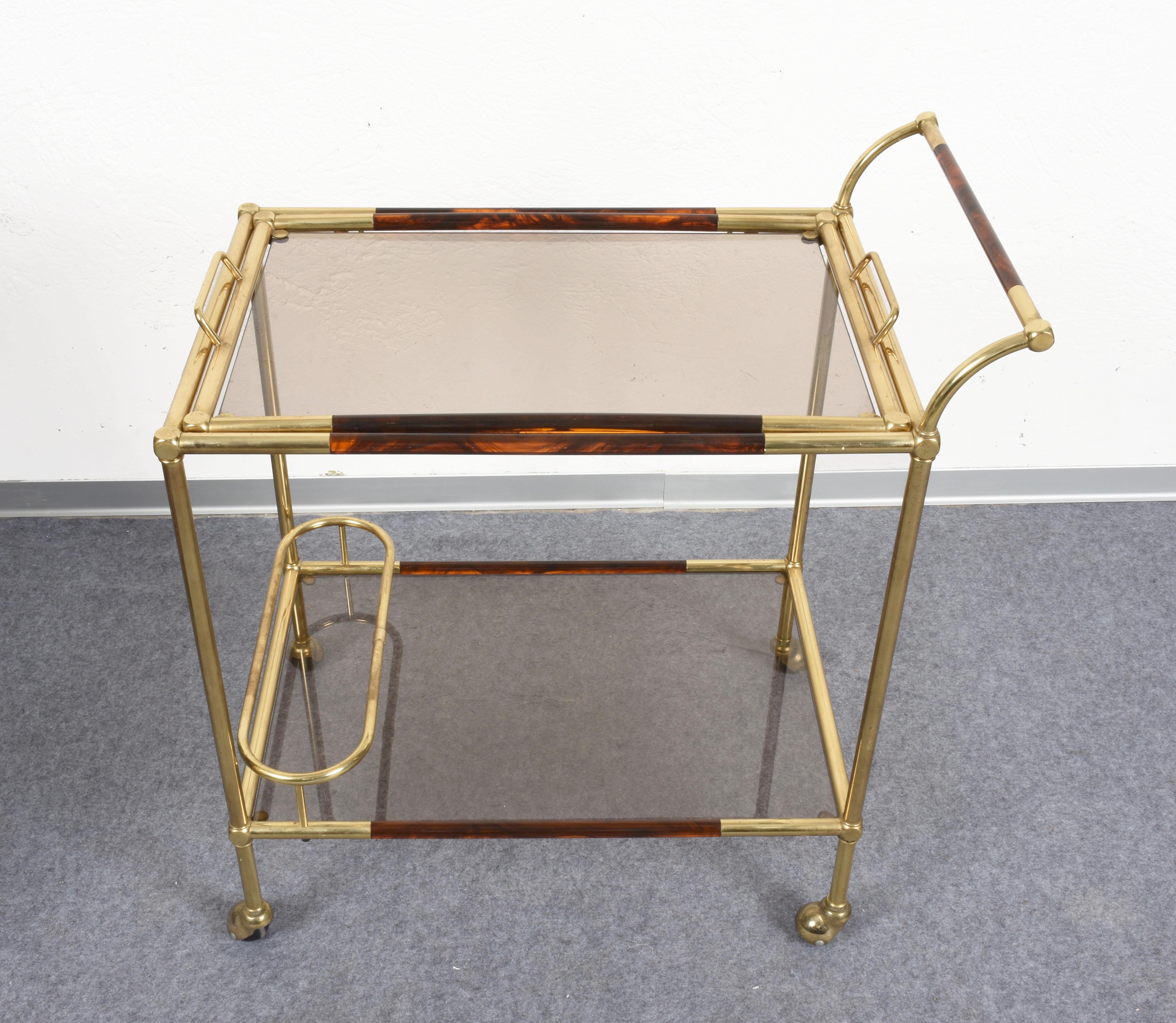 Mid-Century Modern Midcentury Willy Rizzo Brass and Lucite Italian Trolley with Service Tray, 1980s