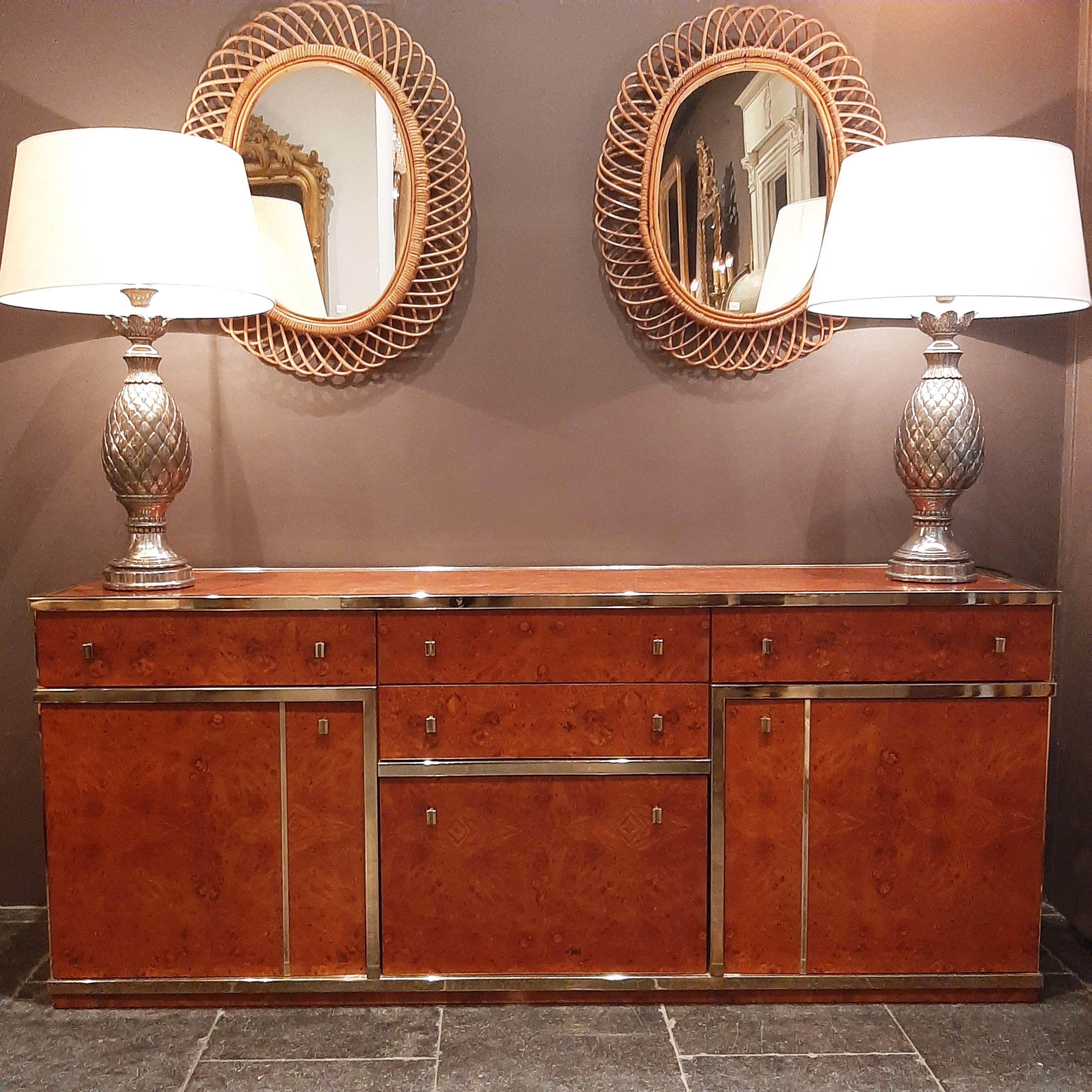 Midcentury Willy Rizzo Burl Wood and Chrome Credenza, Italy, 1970s For Sale 2