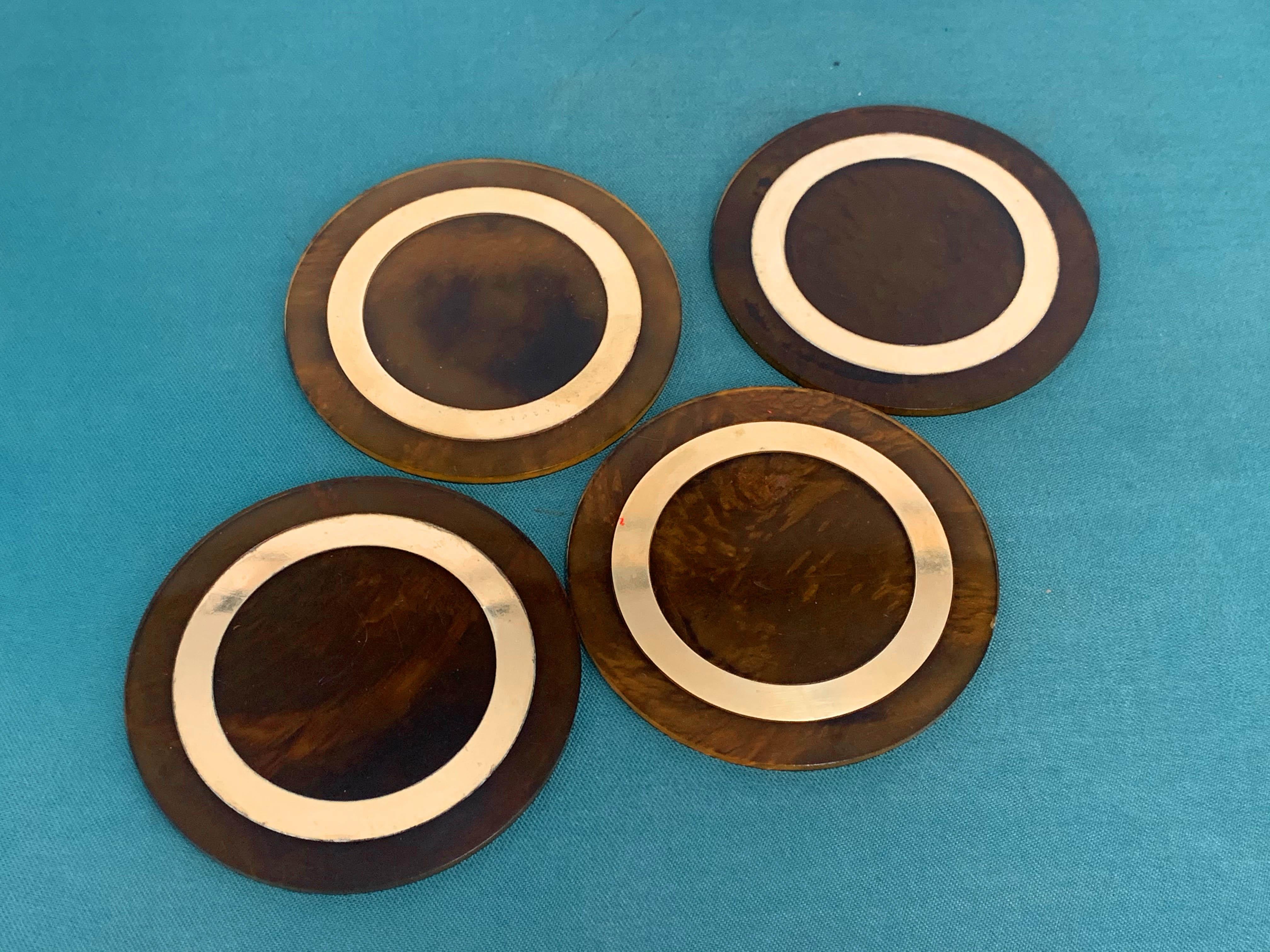 Midcentury Willy Rizzo Coasters Plexiglass and Brass, Italy, 1970s 3