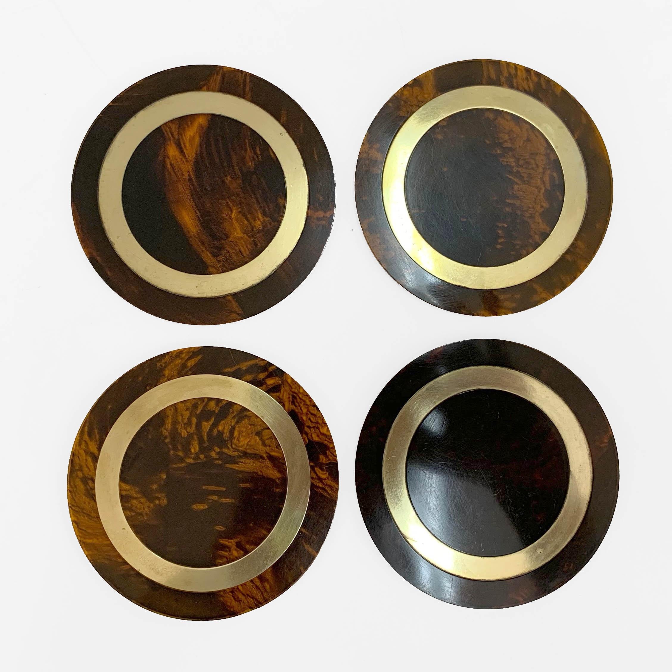 Midcentury Willy Rizzo Coasters Plexiglass and Brass, Italy, 1970s 4