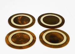 Midcentury Willy Rizzo Coasters Plexiglass and Brass, Italy, 1970s