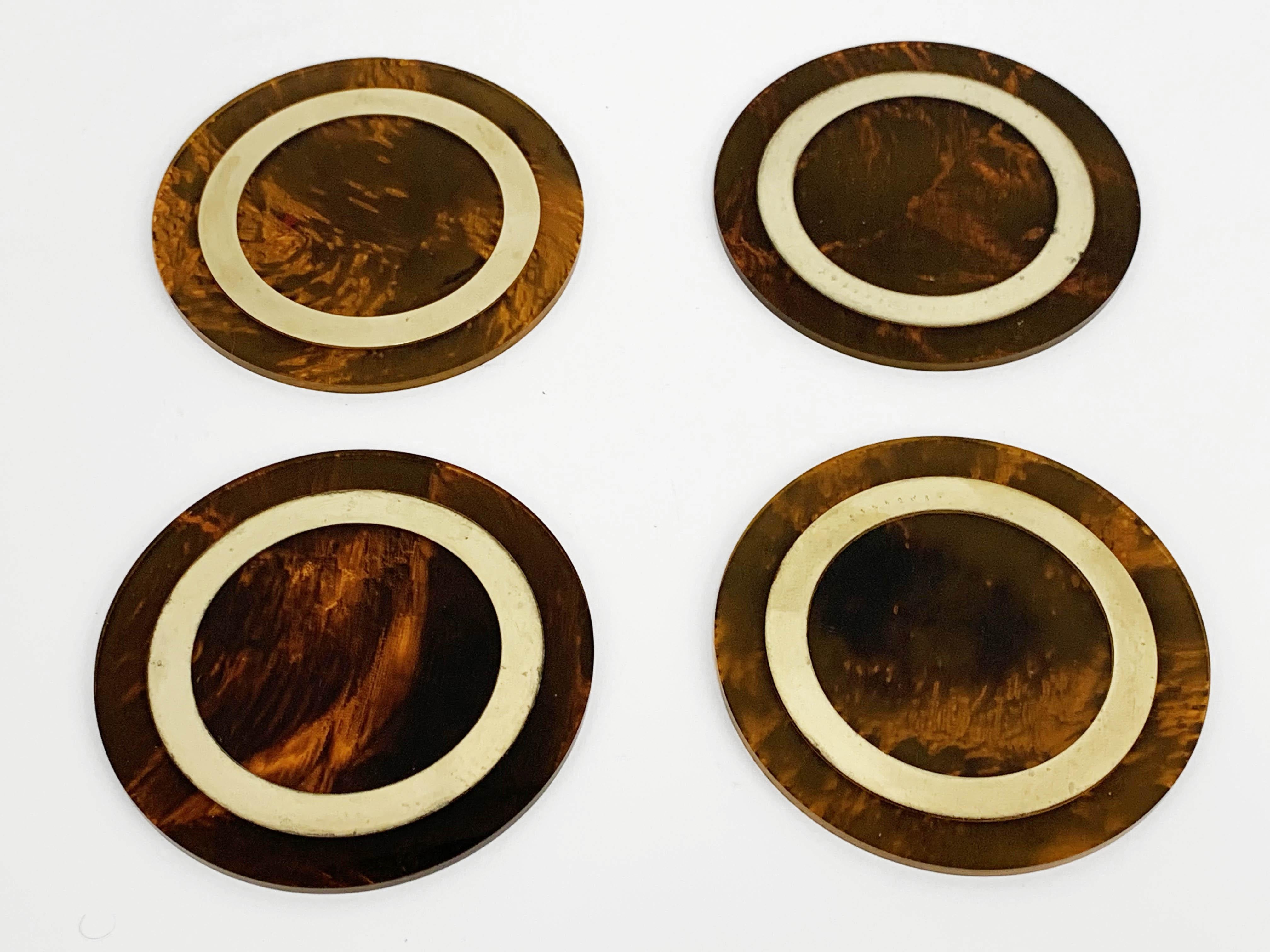 Late 20th Century Midcentury Willy Rizzo Coasters Plexiglass and Brass, Italy, 1970s
