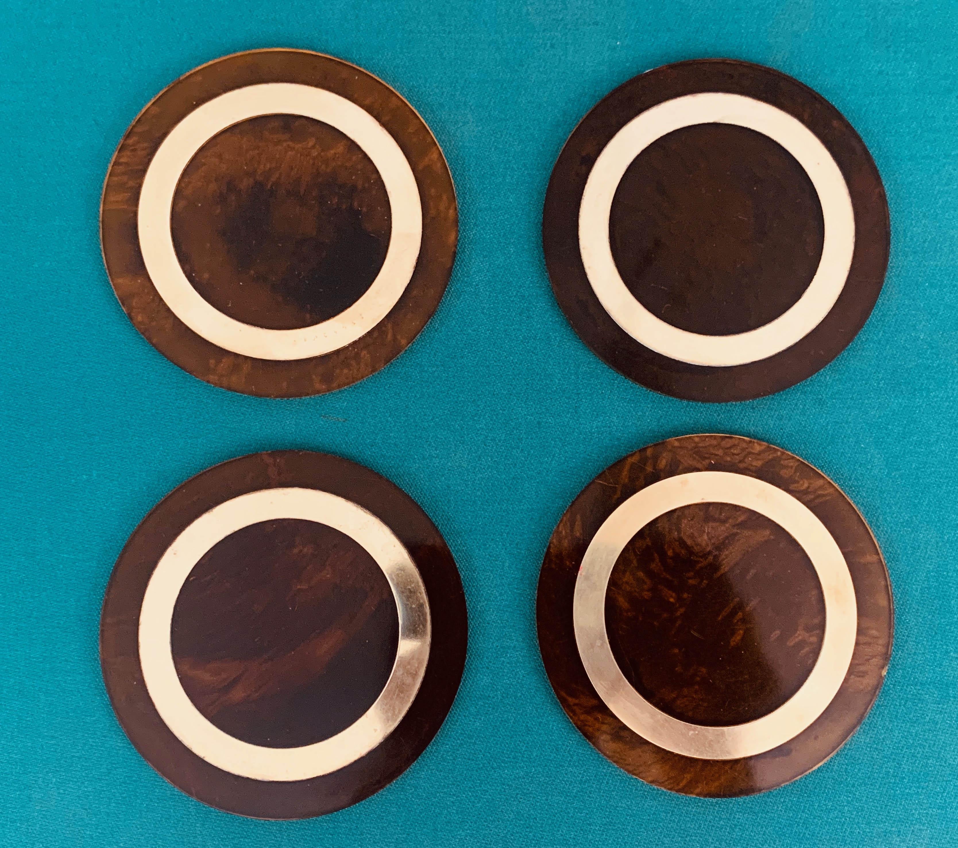 Midcentury Willy Rizzo Coasters Plexiglass and Brass, Italy, 1970s 2