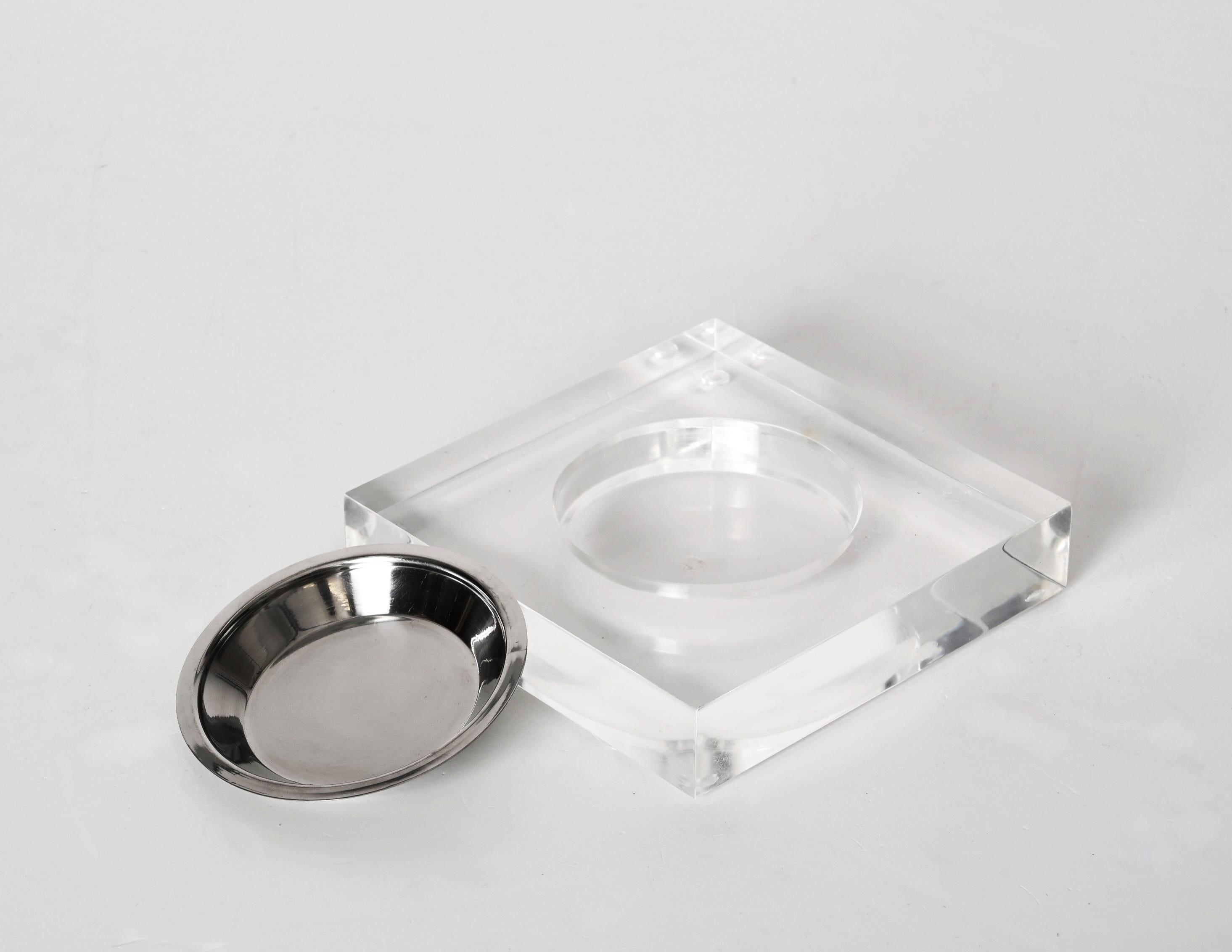 Mid-Century Modern Midcentury Willy Rizzo Lucite and Chrome Vide-Poche or Ashtray, Italy 1970s