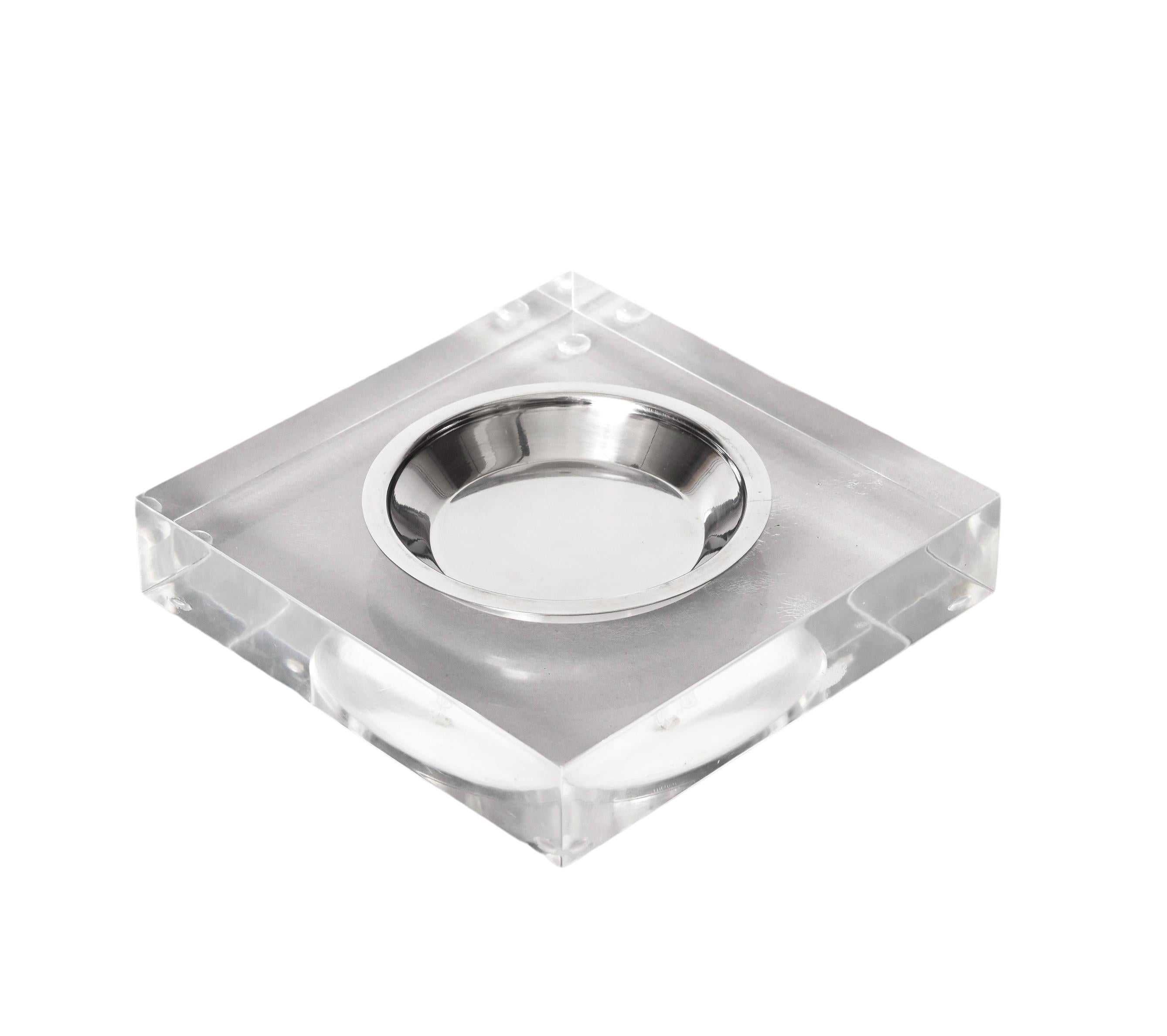 20th Century Midcentury Willy Rizzo Lucite and Chrome Vide-Poche or Ashtray, Italy 1970s