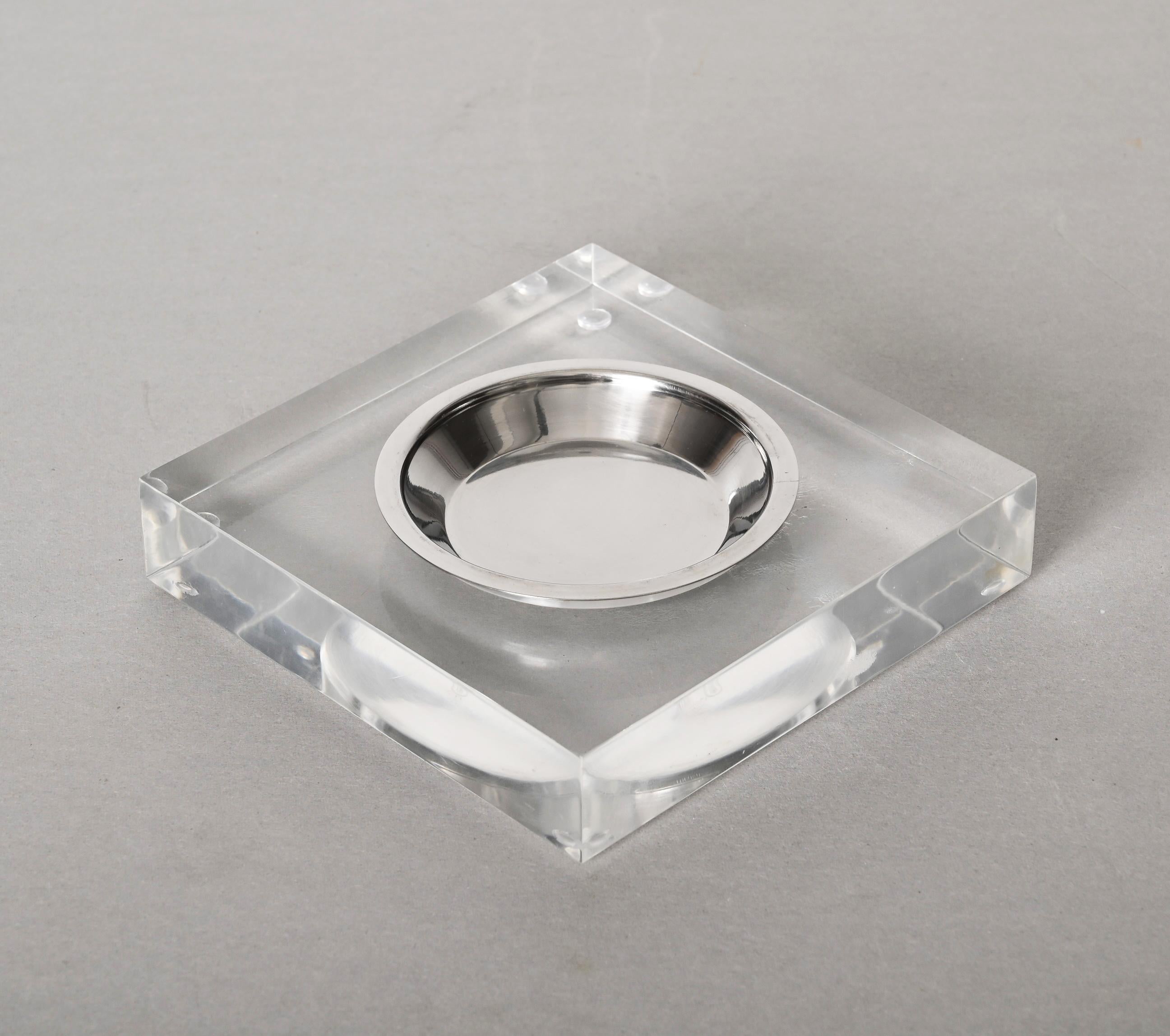 Metal Midcentury Willy Rizzo Lucite and Chrome Vide-Poche or Ashtray, Italy 1970s