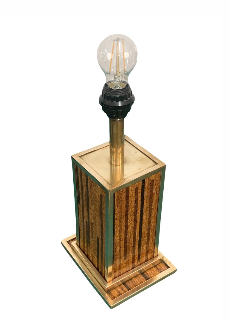Midcentury Willy Rizzo Style Brass and Cork Table Lamp, 1970s For Sale 4