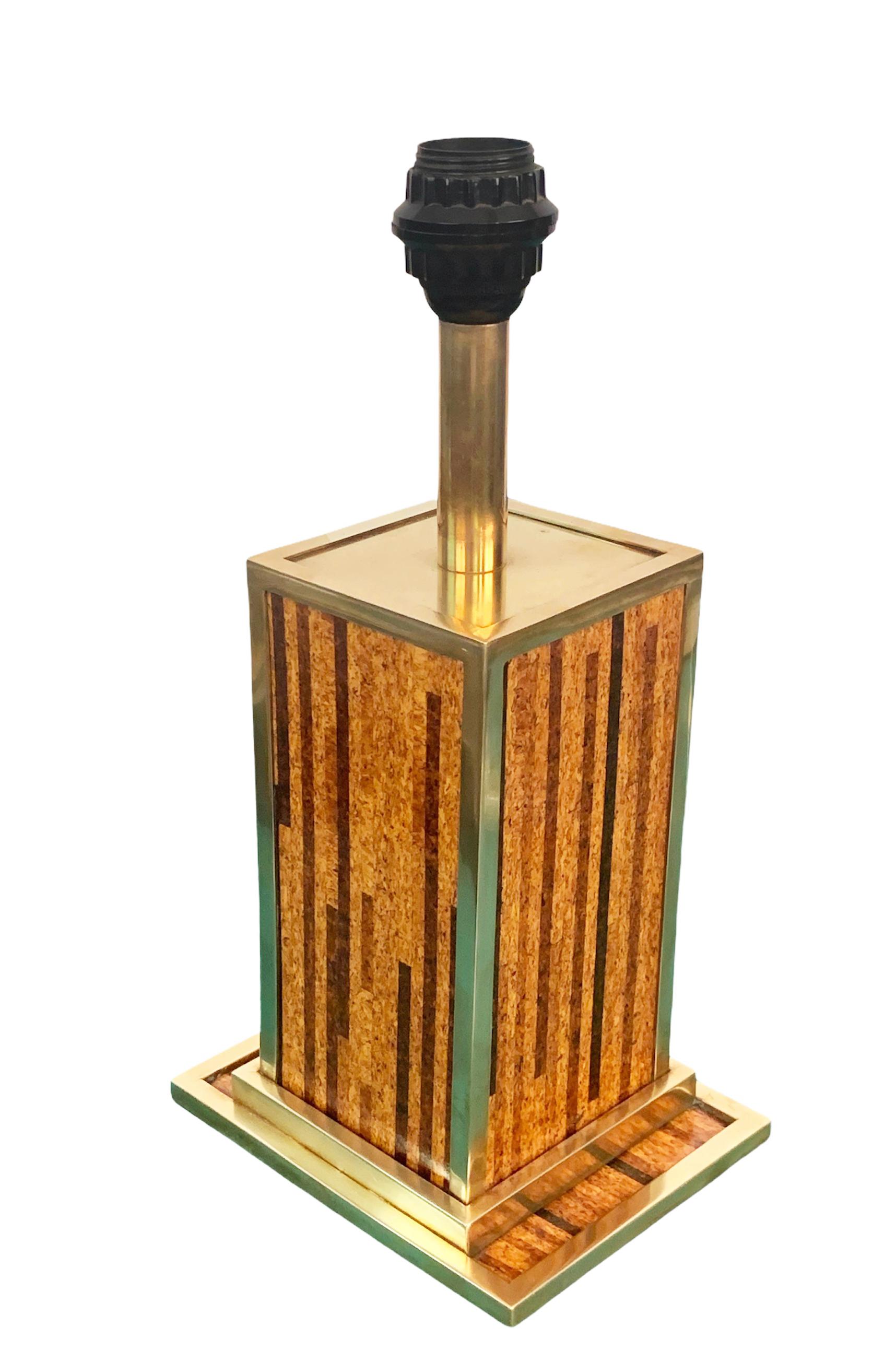 Midcentury Willy Rizzo Style Brass and Cork Table Lamp, 1970s 5