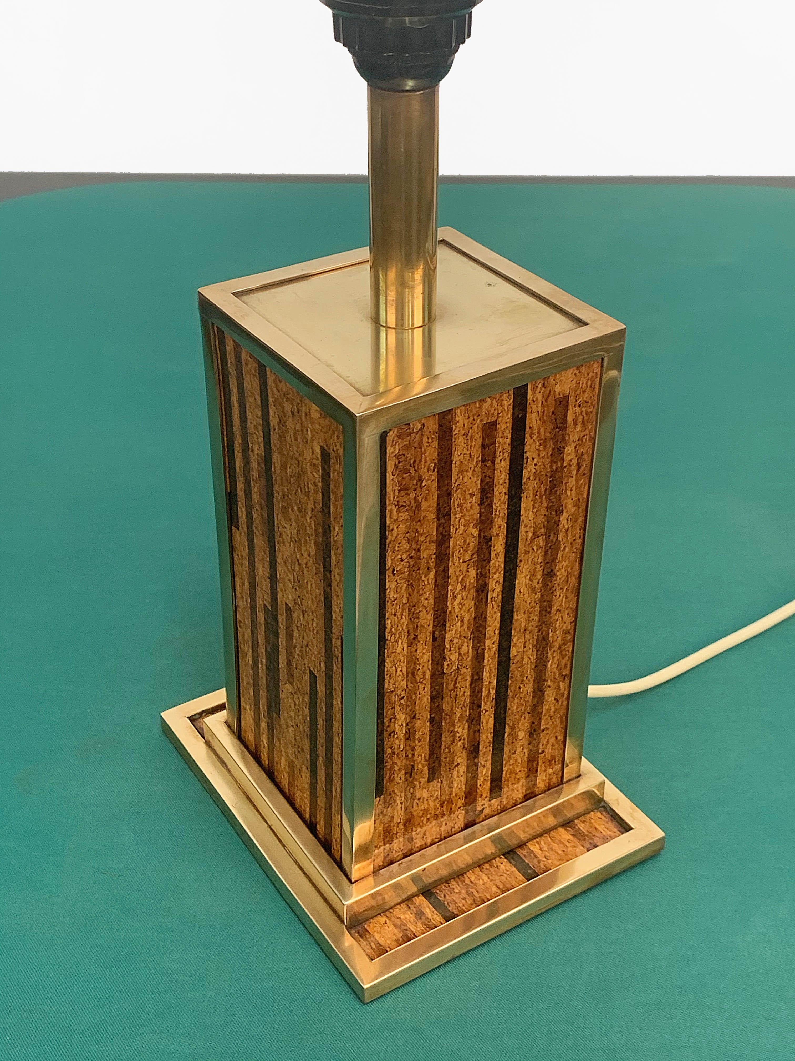 Midcentury Willy Rizzo Style Brass and Cork Table Lamp, 1970s 6