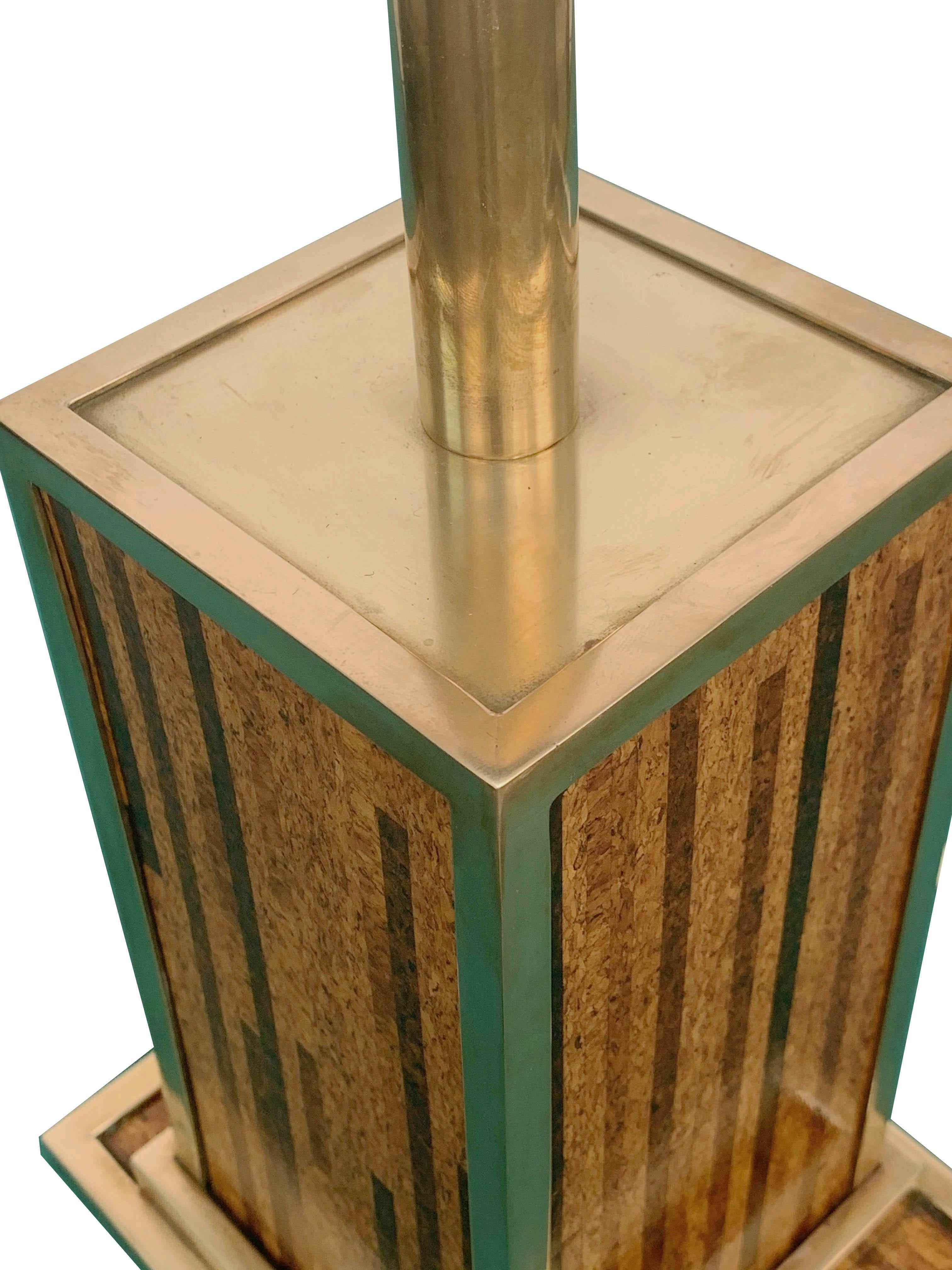 Midcentury Willy Rizzo Style Brass and Cork Table Lamp, 1970s 10