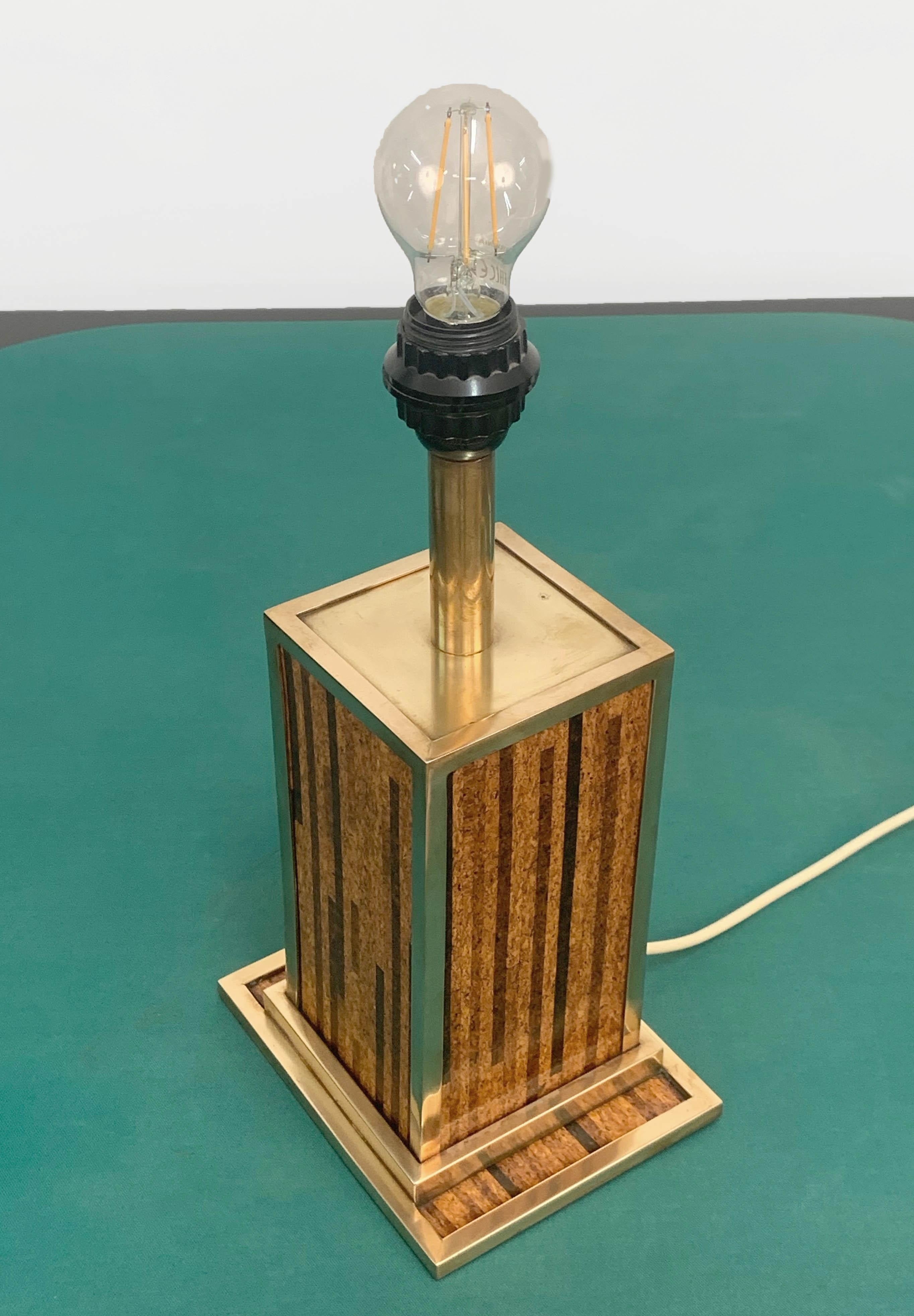 Late 20th Century Midcentury Willy Rizzo Style Brass and Cork Table Lamp, 1970s