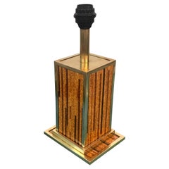 Vintage Midcentury Willy Rizzo Style Brass and Cork Table Lamp, 1970s