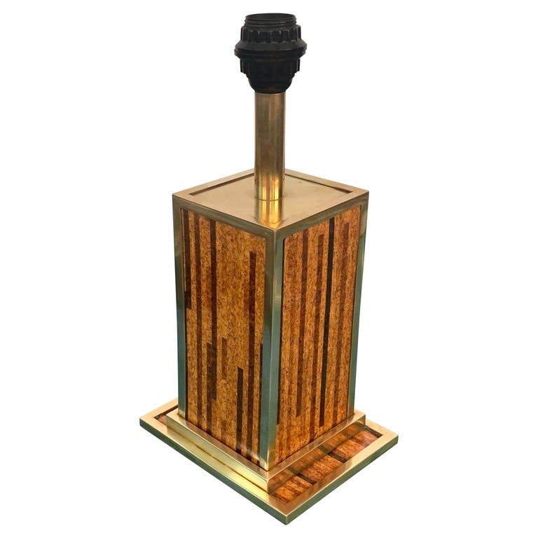 Midcentury Willy Rizzo Style Brass and Cork Table Lamp, 1970s For Sale