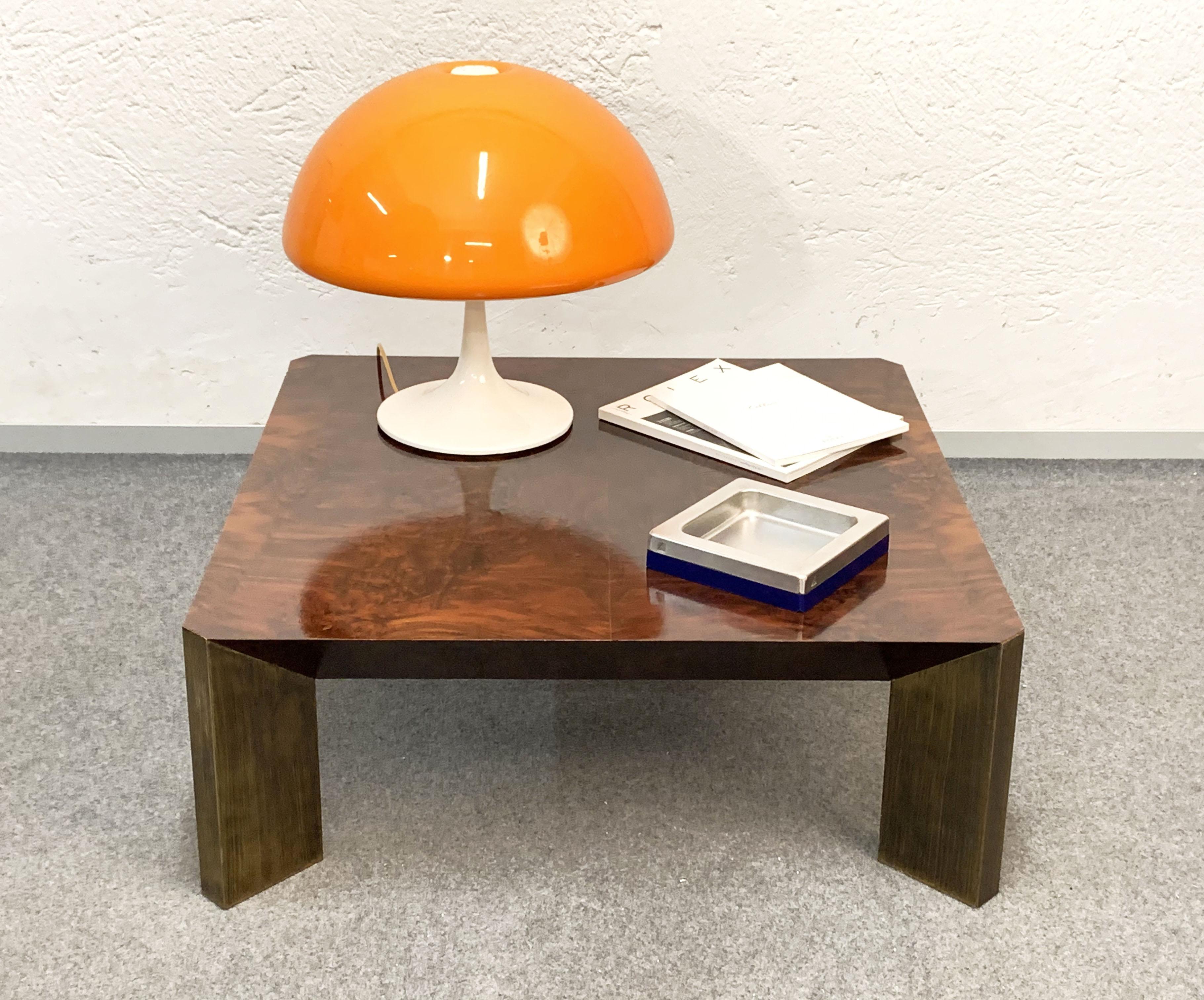 Midcentury Willy Rizzo Style Walnut and Brass Italian Coffee Table, 1970s 9