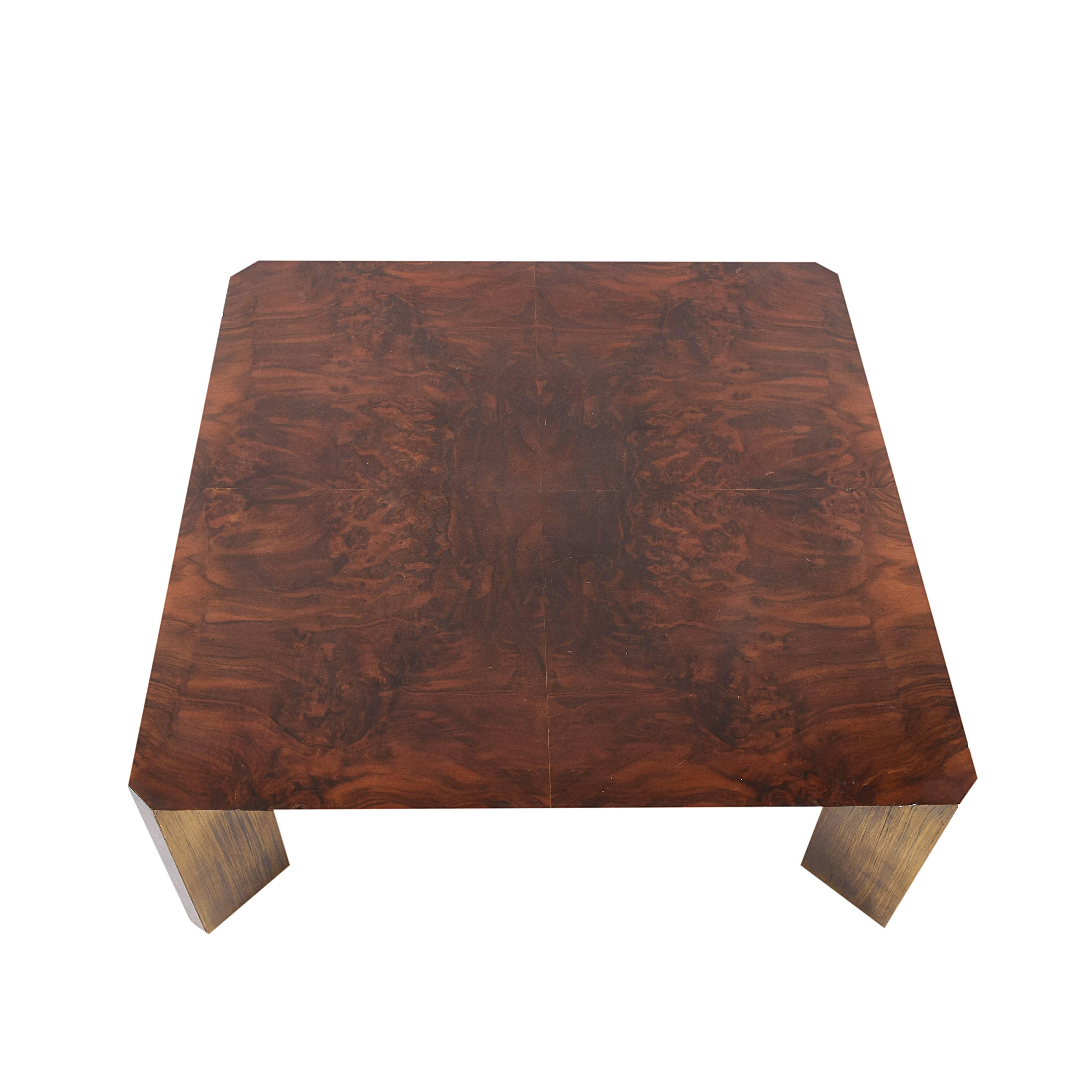 Midcentury Willy Rizzo Style Walnut and Brass Italian Coffee Table, 1970s 1
