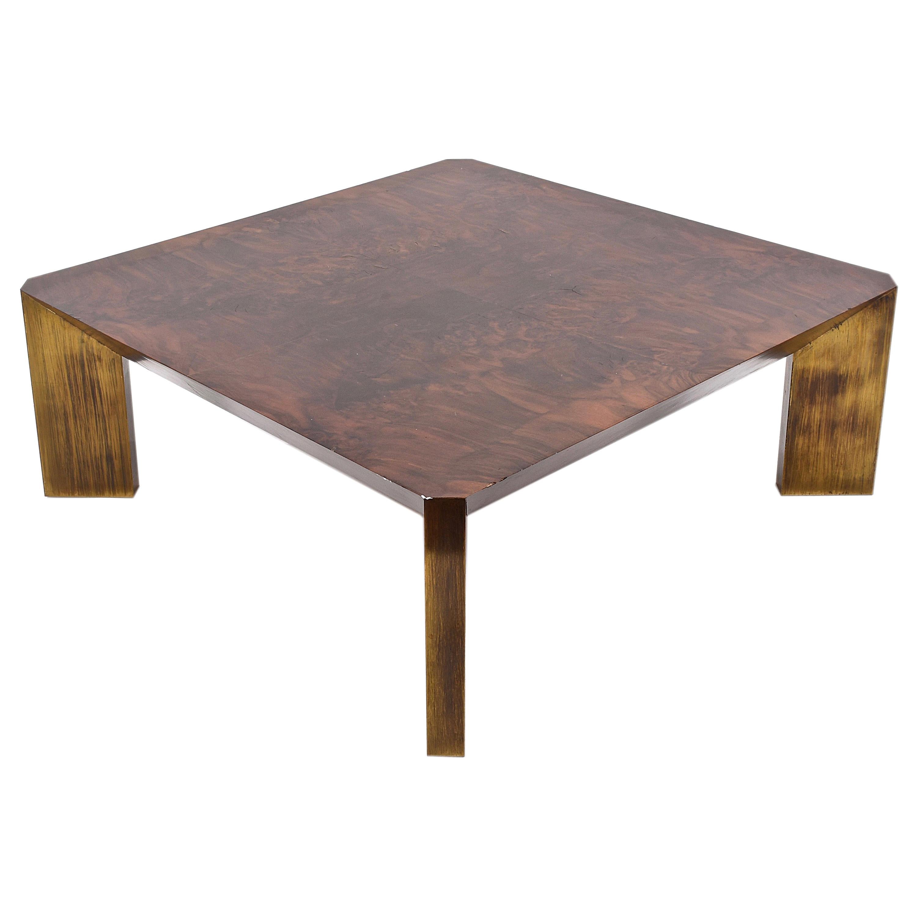 Midcentury Willy Rizzo Style Walnut and Brass Italian Coffee Table, 1970s