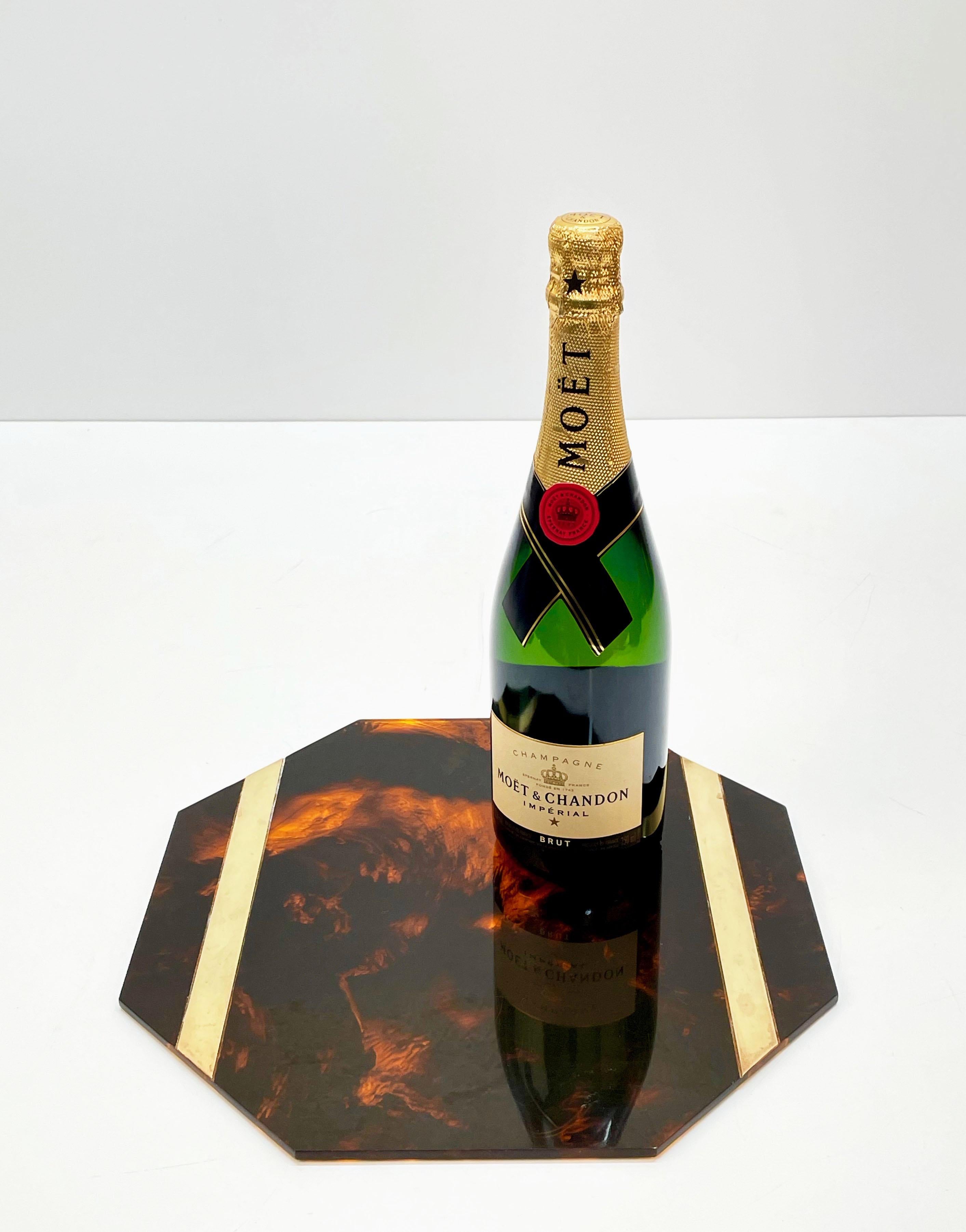 Midcentury Willy Rizzo Tortoiseshell Plexiglass and Brass Italian Placemat 1970s 4
