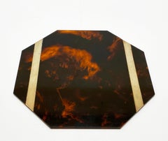 Midcentury Willy Rizzo Tortoiseshell Plexiglass and Brass Italian Placemat 1970s