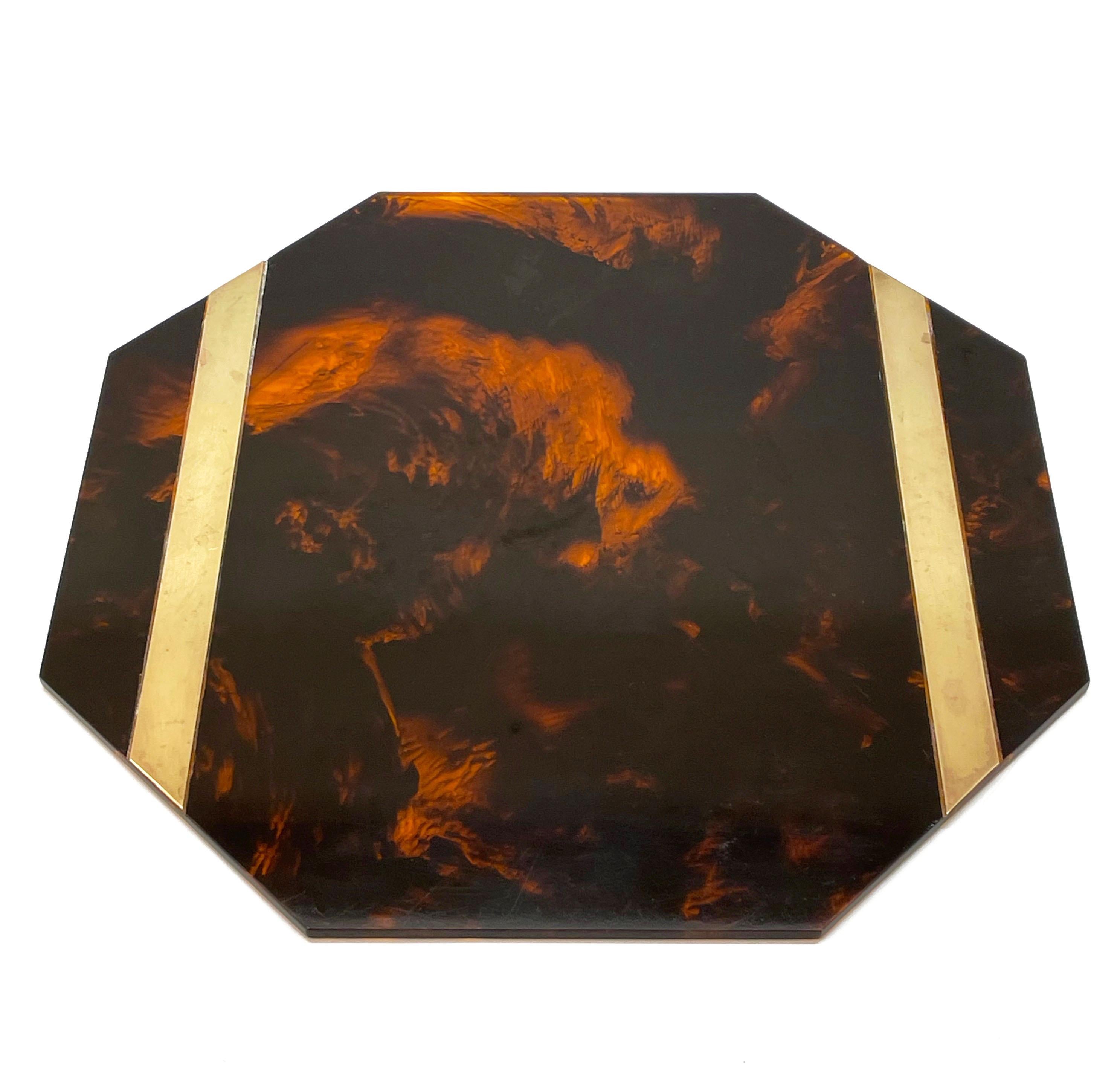 Mid-Century Modern Midcentury Willy Rizzo Tortoiseshell Plexiglass and Brass Italian Placemat 1970s