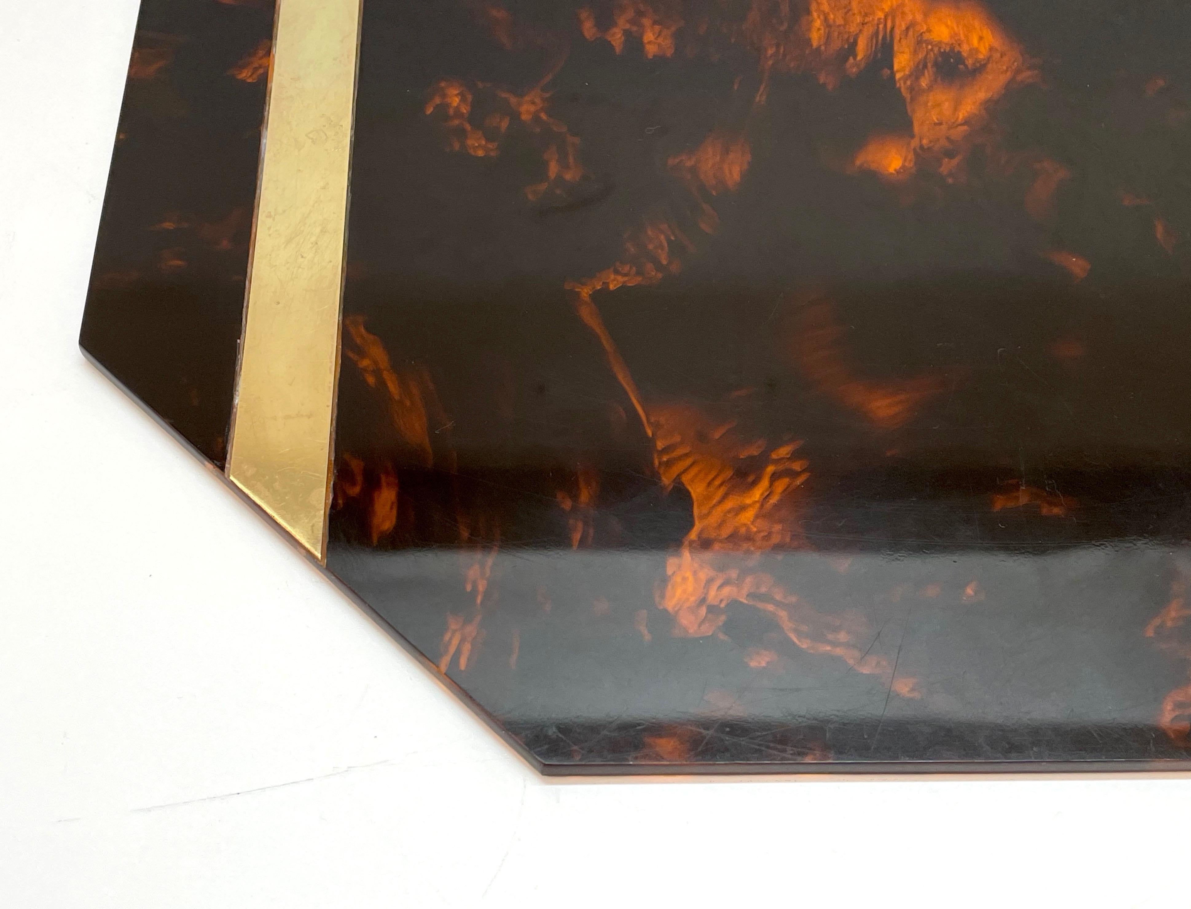 Midcentury Willy Rizzo Tortoiseshell Plexiglass and Brass Italian Placemat 1970s 1